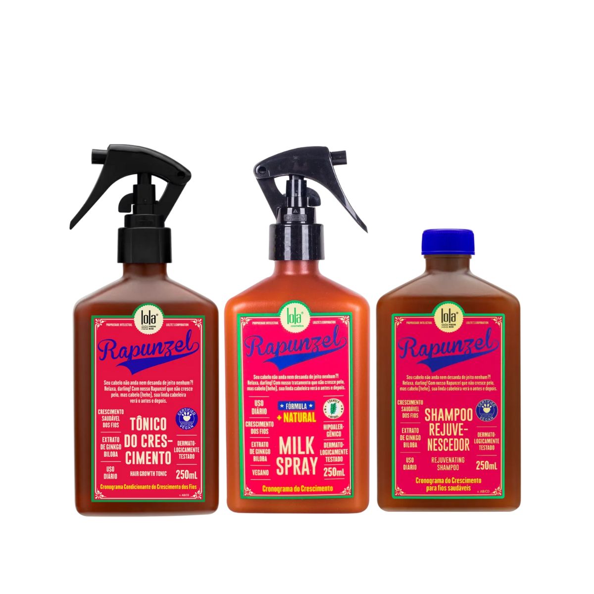 KIT LOLA COSMETICS RAPUNZEL CRONOGRAMA DE CRESCIMENTO SHAMPOO + TÔNICO + MILK