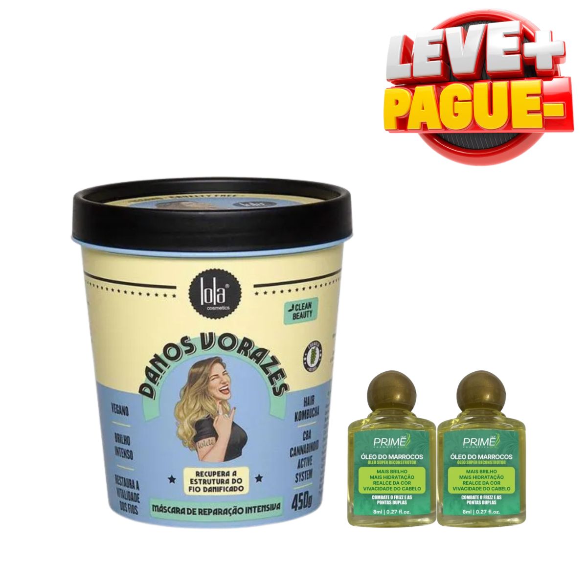 KIT LOLA COSMETICS MÁSCARA DANOS VORAZES + ÓLEO DE MARROCOS 8ML