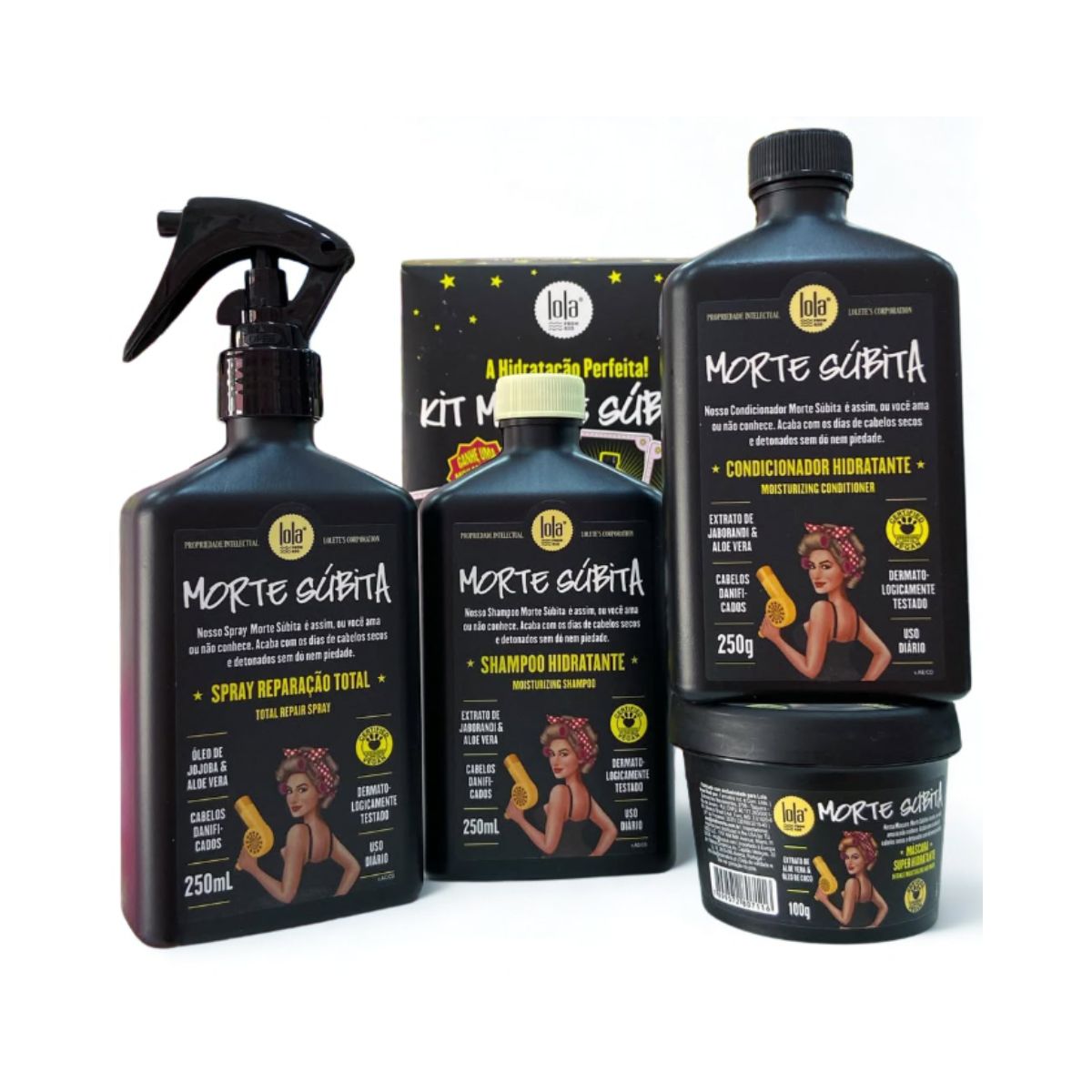 KIT LOLA MORTE SÚBITA SHAMPOO+CONDICIONADOR+MÁSCARA+SPRAY
