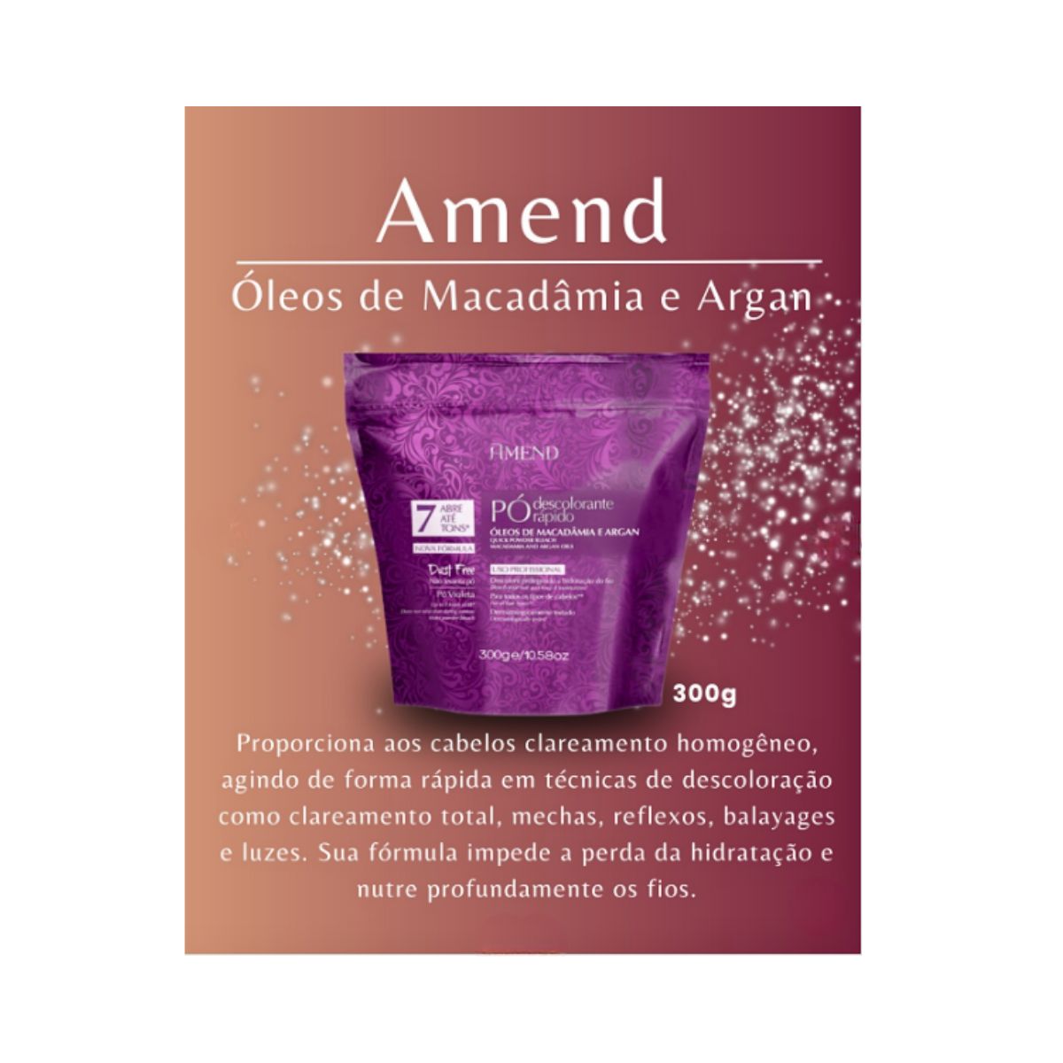 PÓ DESCOLORANTE RÁPIDO COM ÓLEOS DE MACADÂMIA E ARGAN AMEND 300G