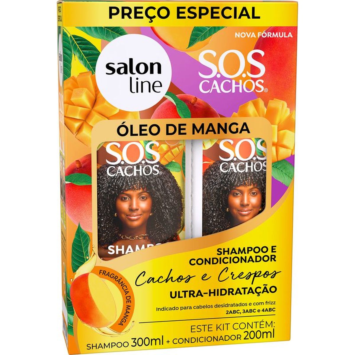 KIT SHAMPOO 300ML + CONDICIONADOR SOS OLEO DE MANGA SALON LINE 200ML