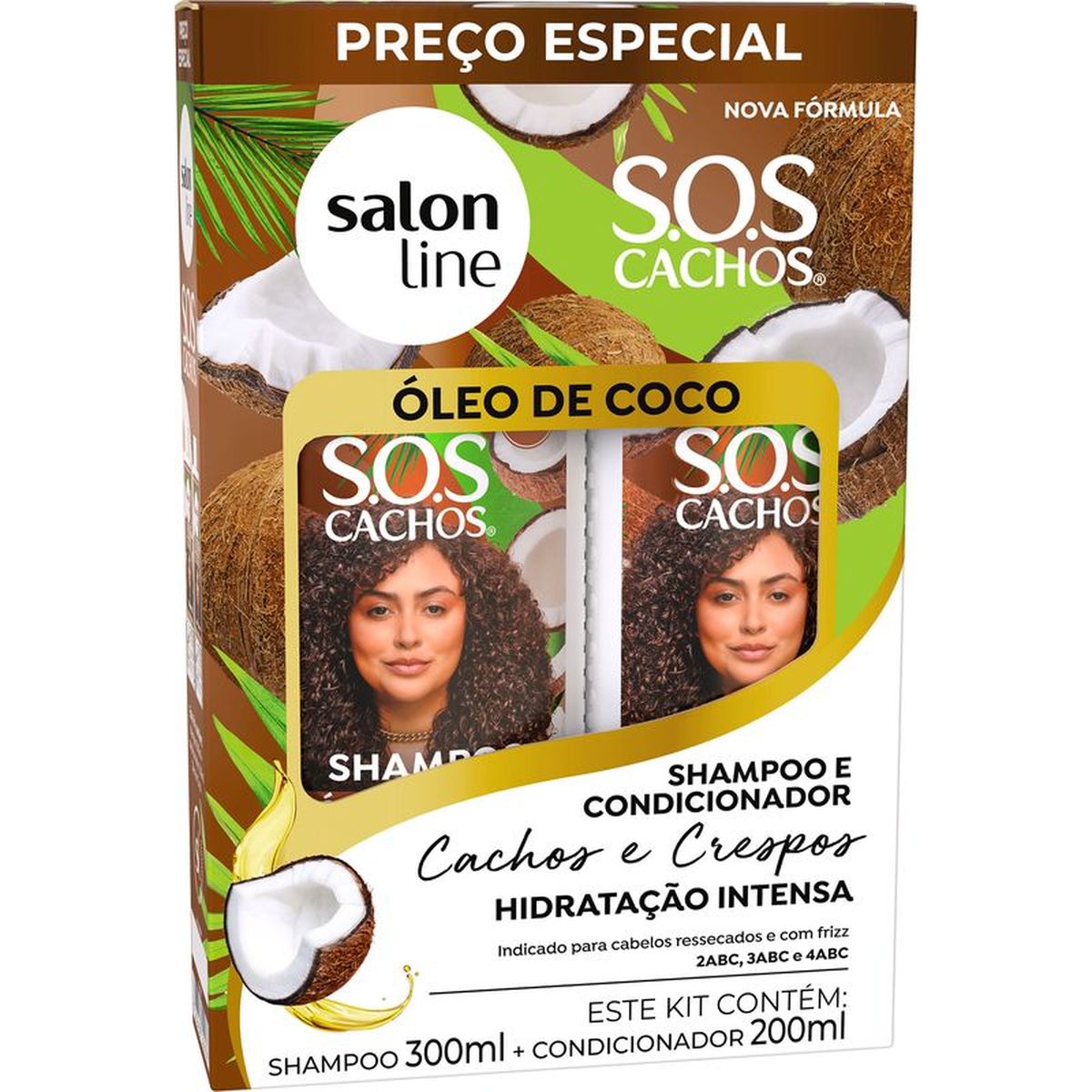KIT SHAMPOO 300ML + CONDICIONADOR SOS OLEO DE COCO SALON LINE 200ML