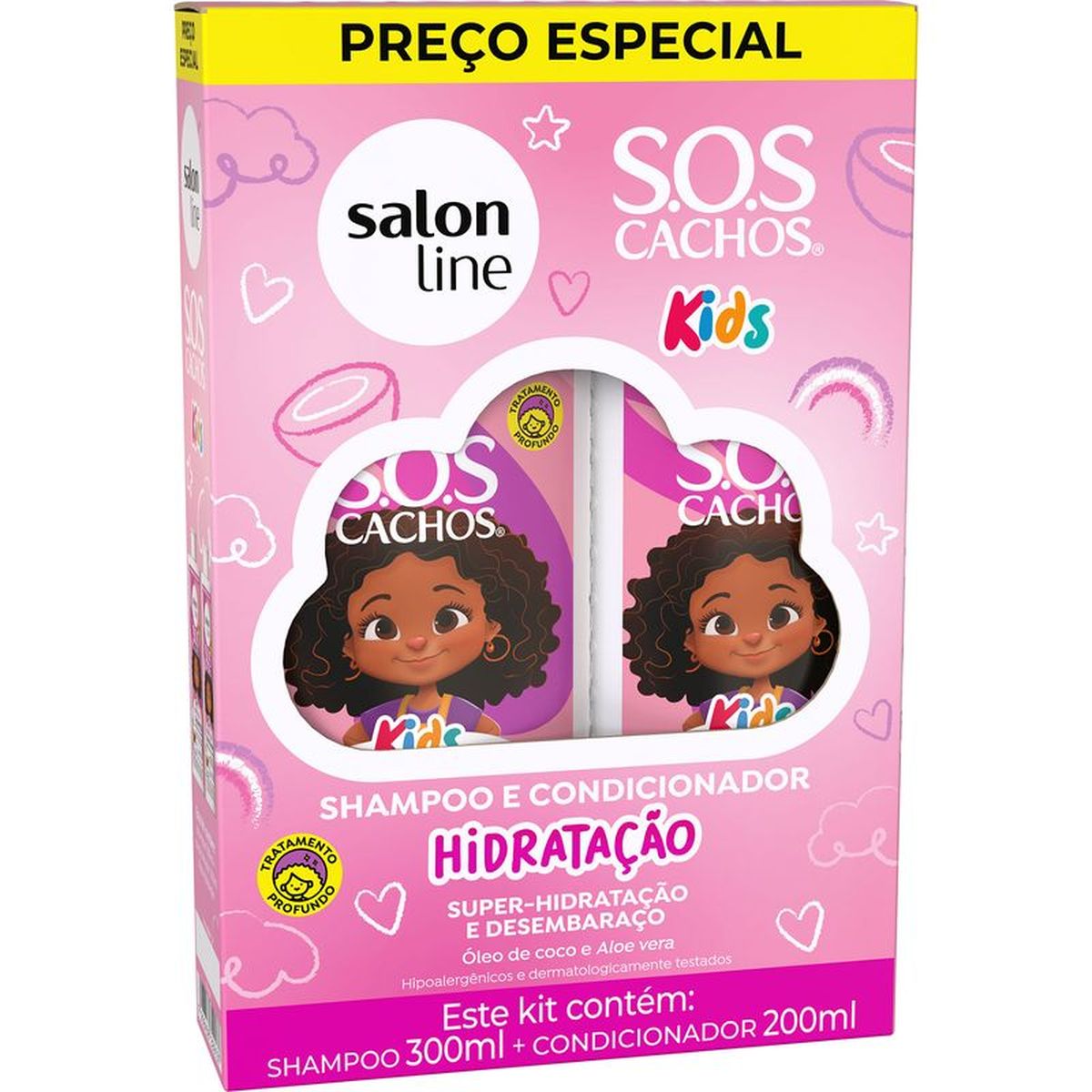 KIT SHAMPOO 300ML + CONDICIONADOR SOS HIDRATACAO KIDS SALON LINE 200ML