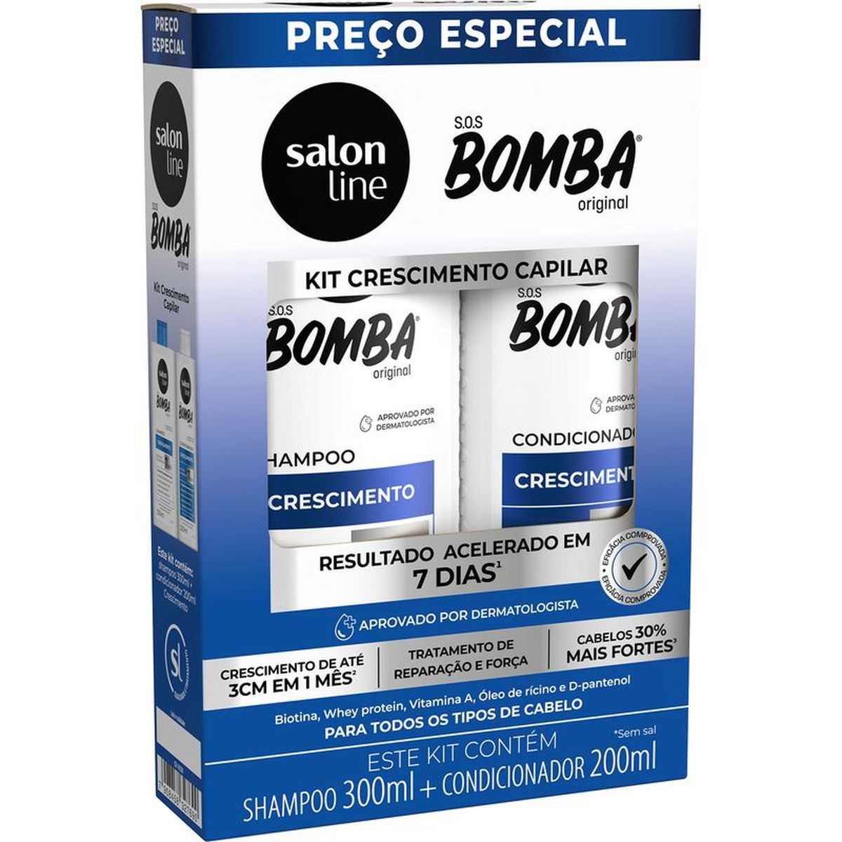 KIT SHAMPOO 300ML + CONDICIONADOR BOMBA ORIGINAL CRESCIMENTO SALON LINE 200ML