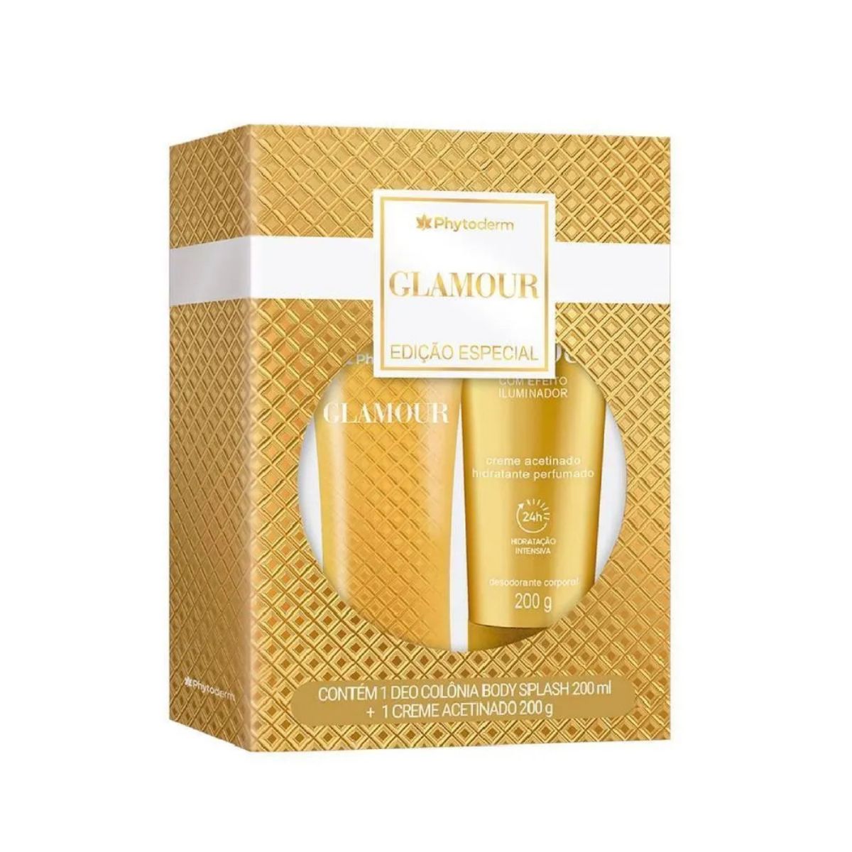 KIT GLAMOUR BODY SPLASH 200ML + CREME ACETINADO PHYTODERM 200G