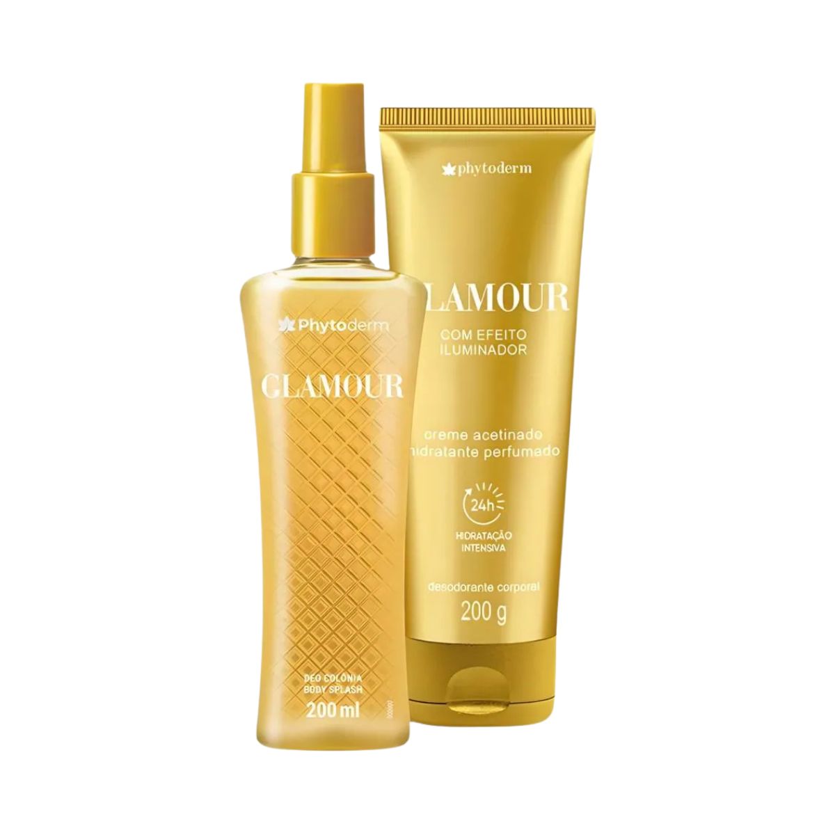 KIT GLAMOUR BODY SPLASH 200ML + CREME ACETINADO PHYTODERM 200G
