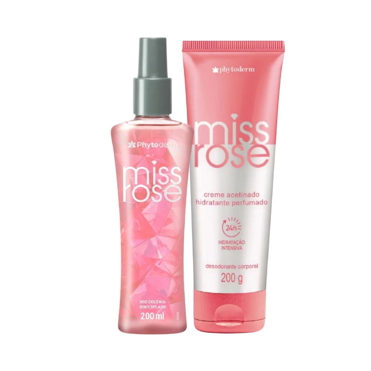KIT MISS ROSE BODY SPLASH 200ML + CREME ACETINADO PHYTODERM 200G