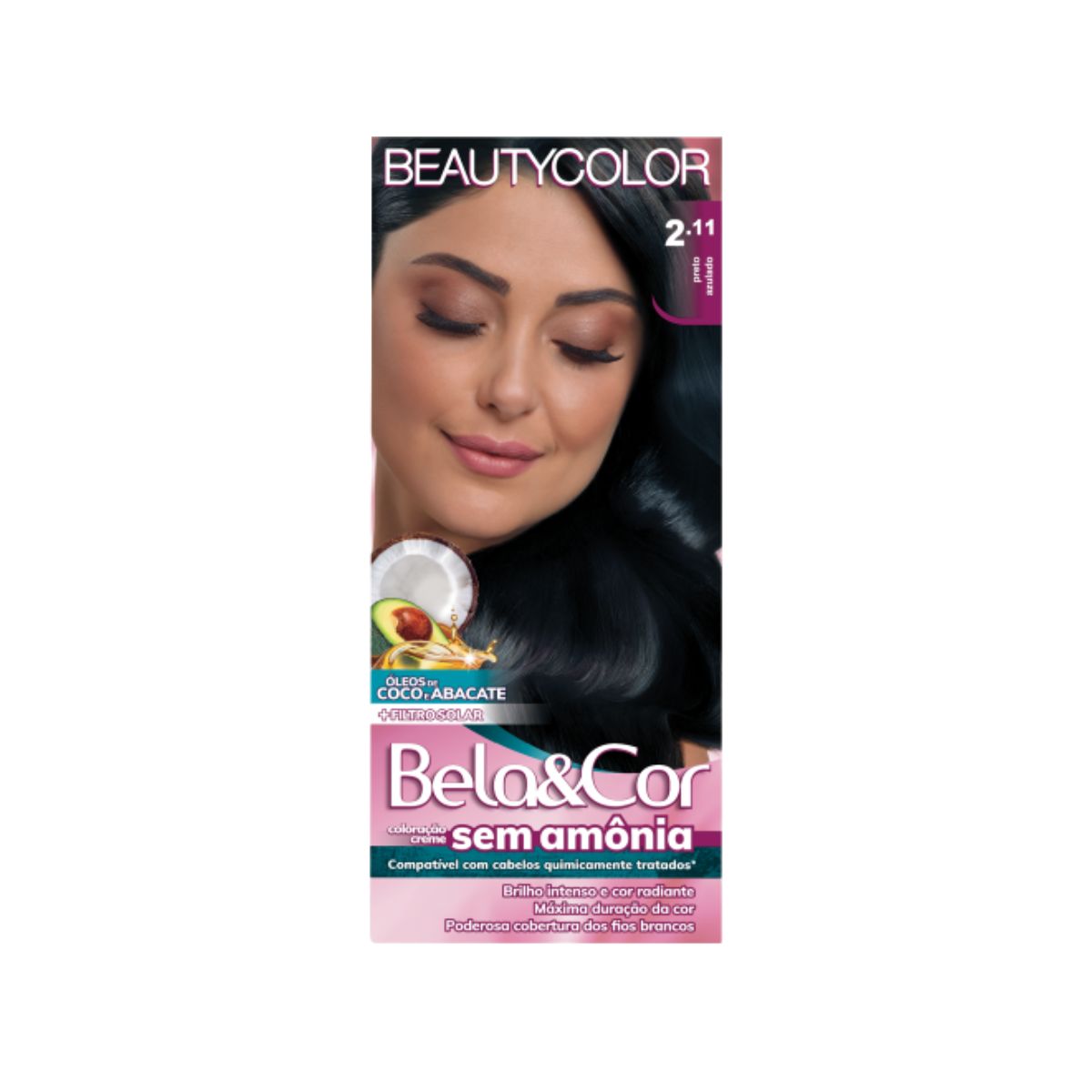 COLORAÇÃO SEM AMÔNIA KIT 2.11 PRETO AZULADO BELA&COR