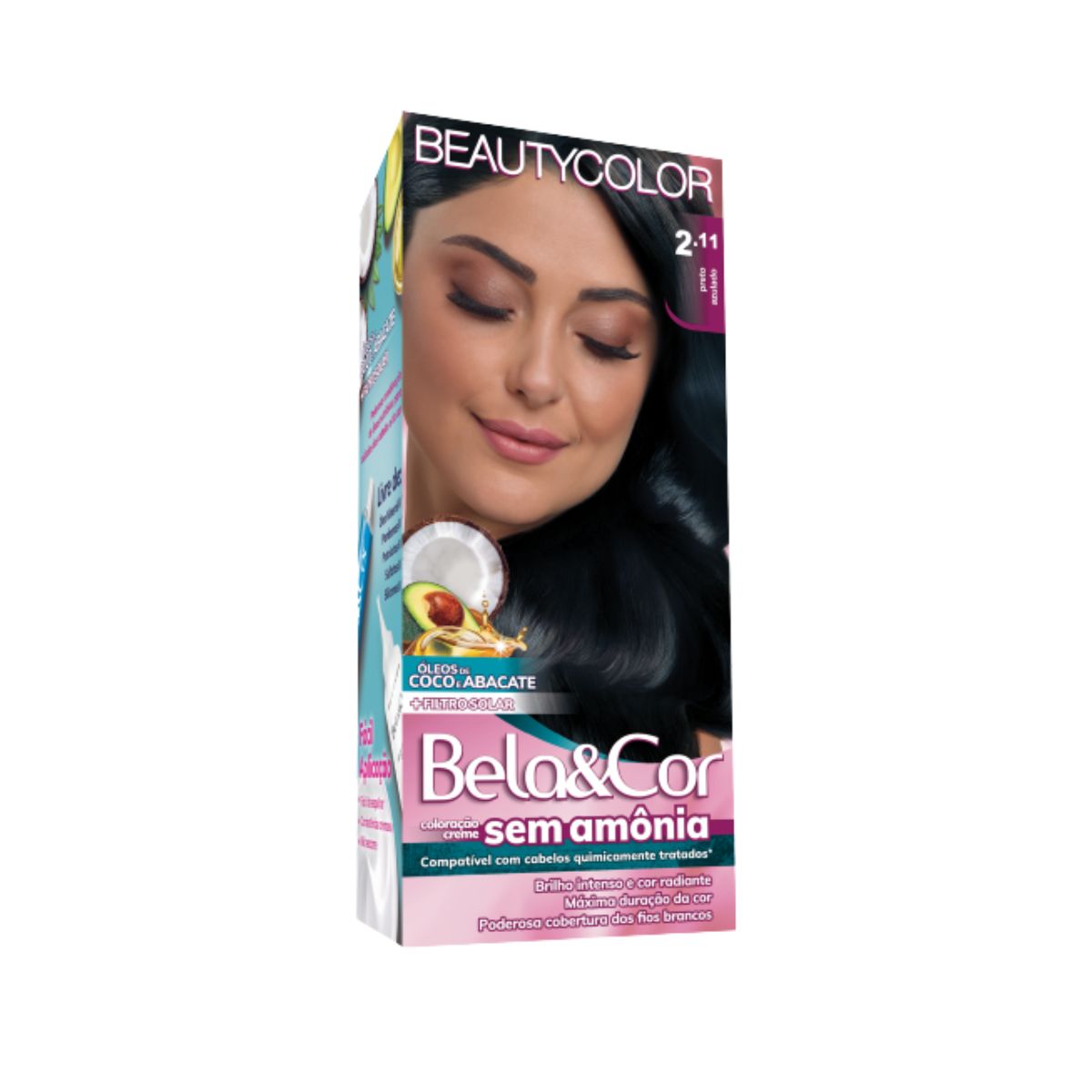 COLORAÇÃO SEM AMÔNIA KIT 2.11 PRETO AZULADO BELA&COR