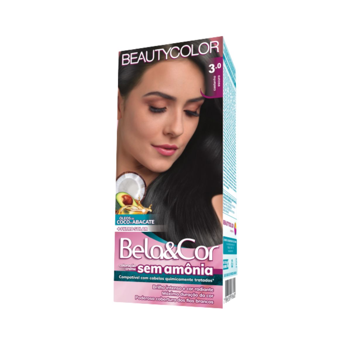 COLORAÇÃO SEM AMÔNIA KIT 3.0 CASTANHO ESCURO BELA&COR