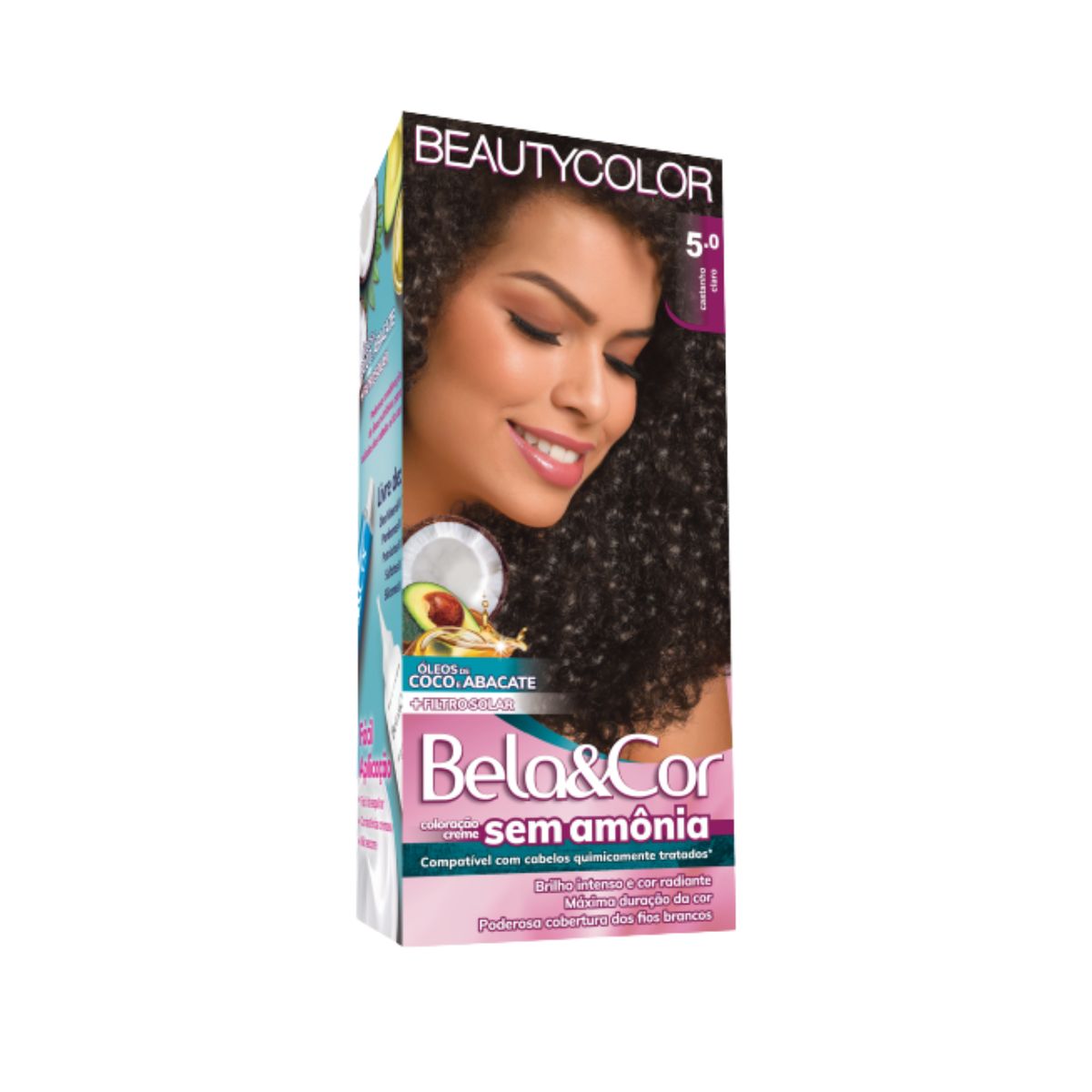 COLORAÇÃO SEM AMÔNIA KIT 5.0 CASTANHO CLARO BELA&COR