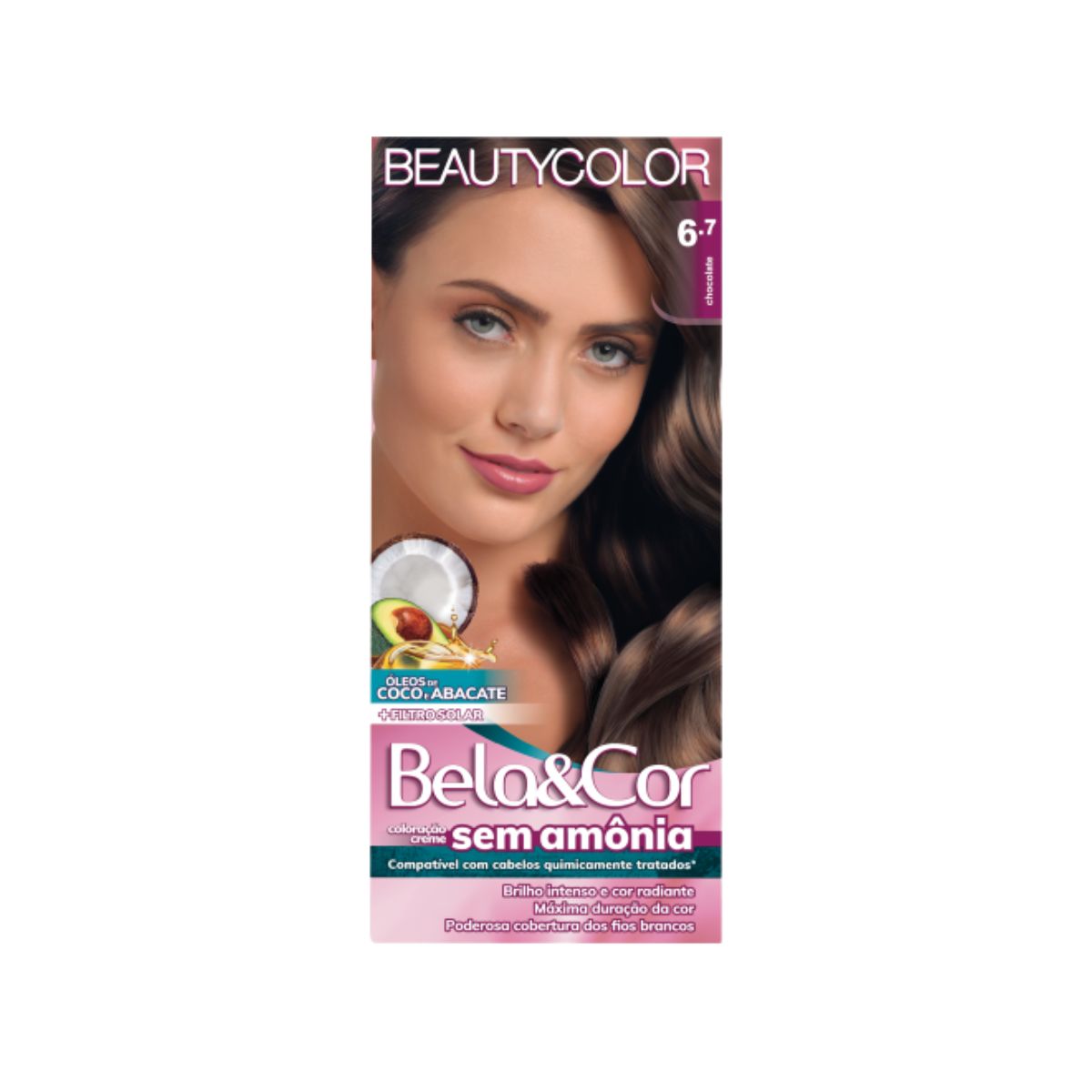 COLORAÇÃO SEM AMÔNIA KIT 6.7 CHOCOLATE BELA&COR