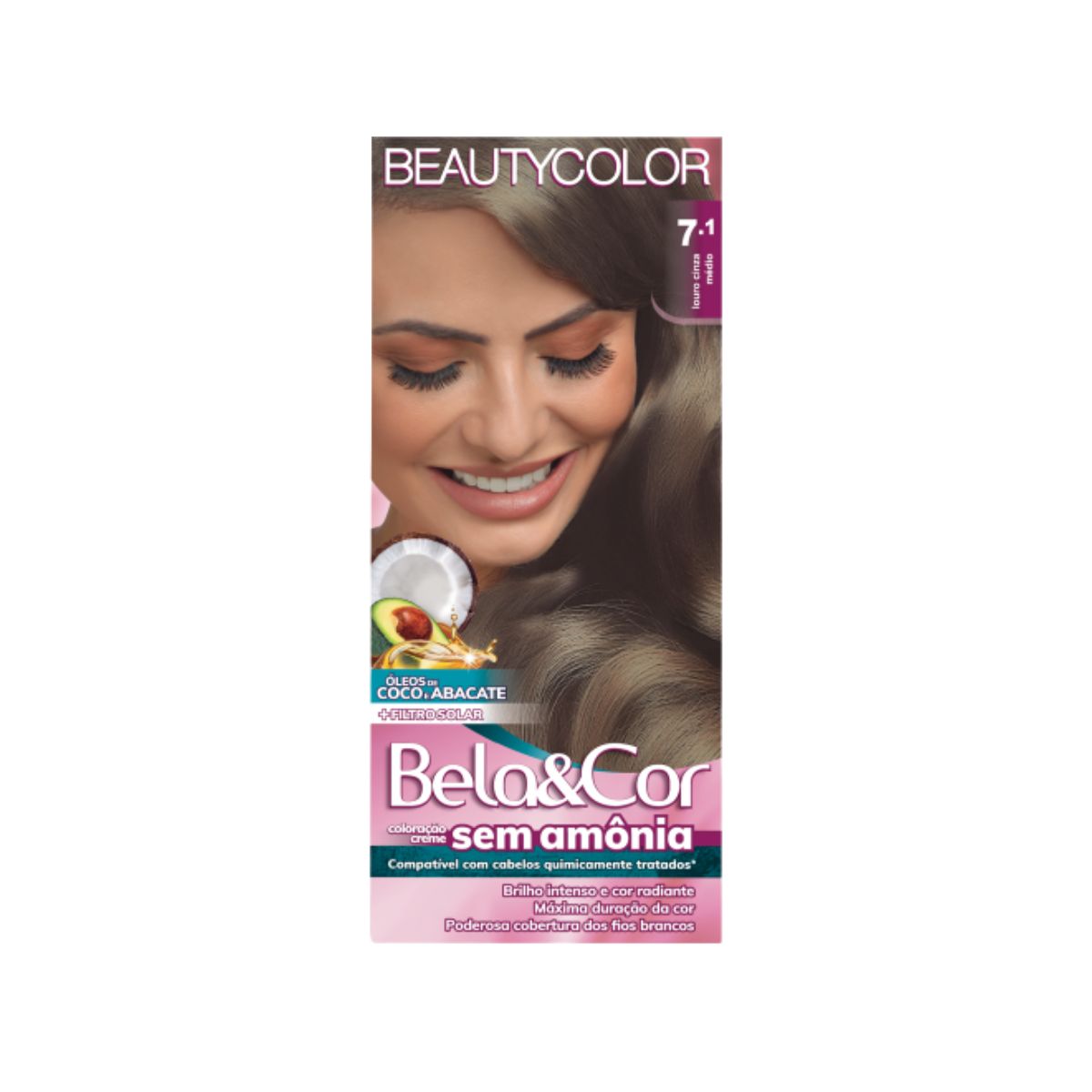 COLORAÇÃO SEM AMÔNIA KIT 7.1 LOURO CINZA MEDIO BELA&COR