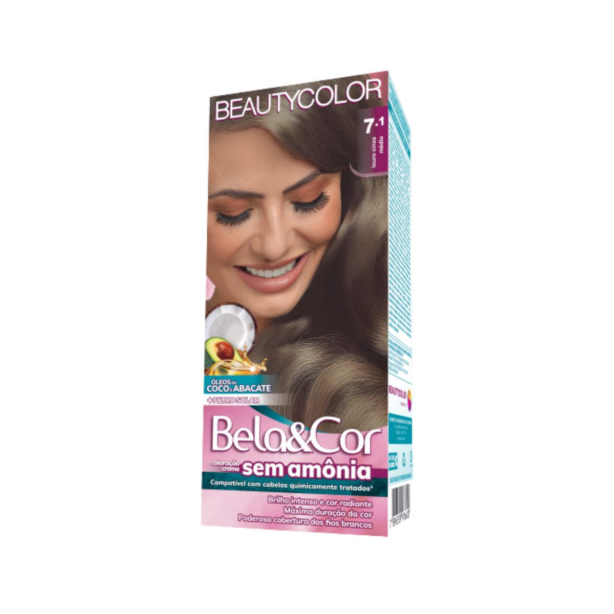 COLORAÇÃO SEM AMÔNIA KIT 7.1 LOURO CINZA MEDIO BELA&COR
