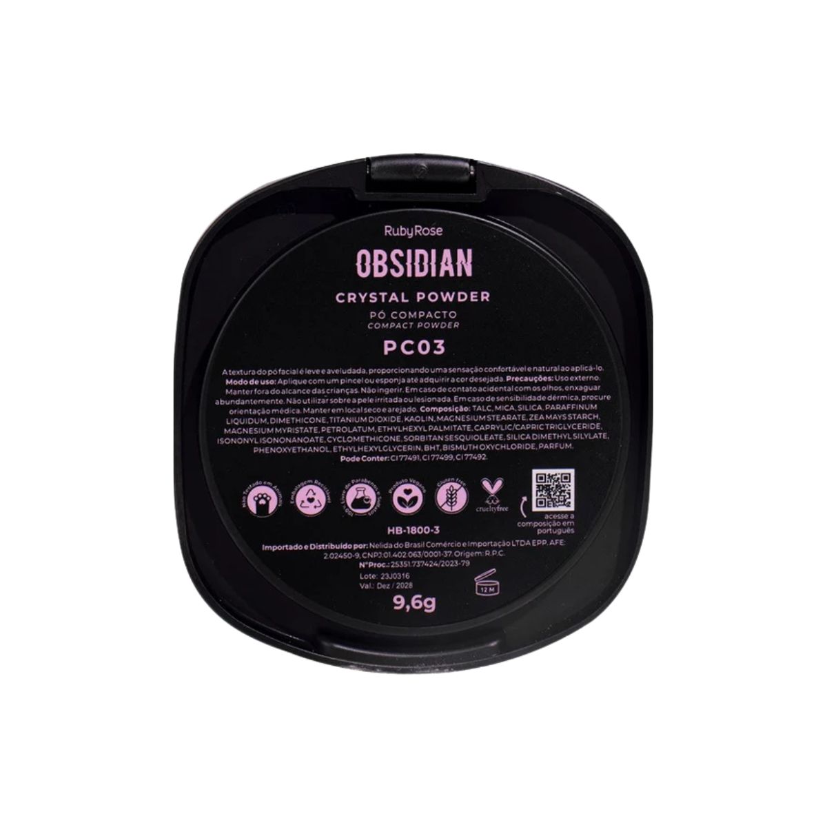 PÓ COMPACTO FACIAL OBSIDIAN PC03 RUBY ROSE HB18003