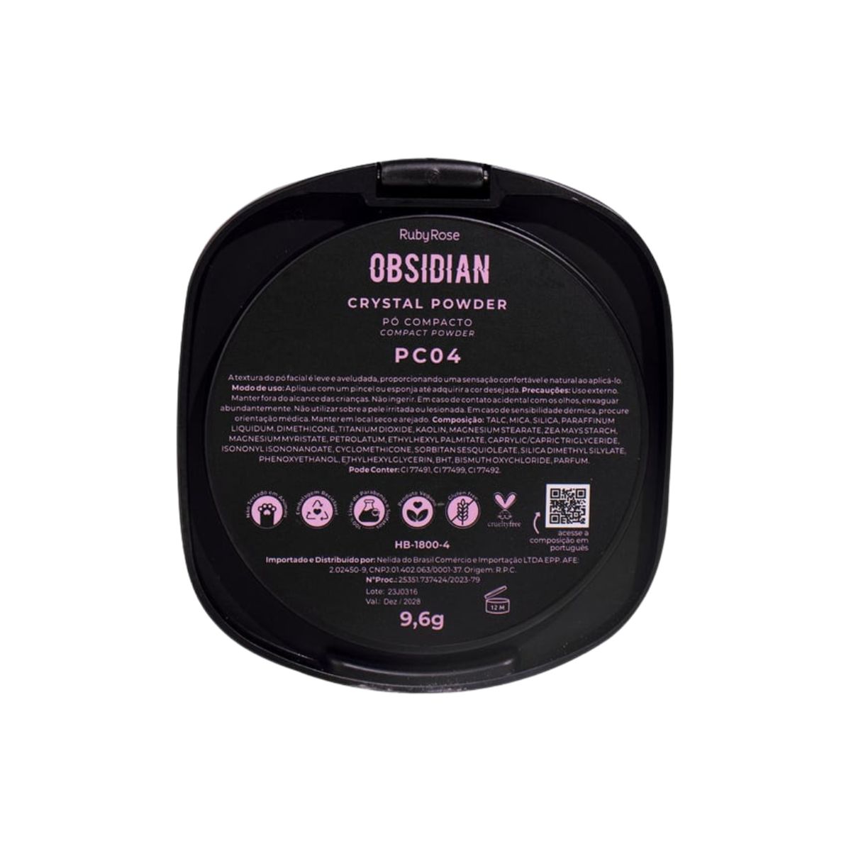 PÓ COMPACTO FACIAL OBSIDIAN PC04 RUBY ROSE HB18004