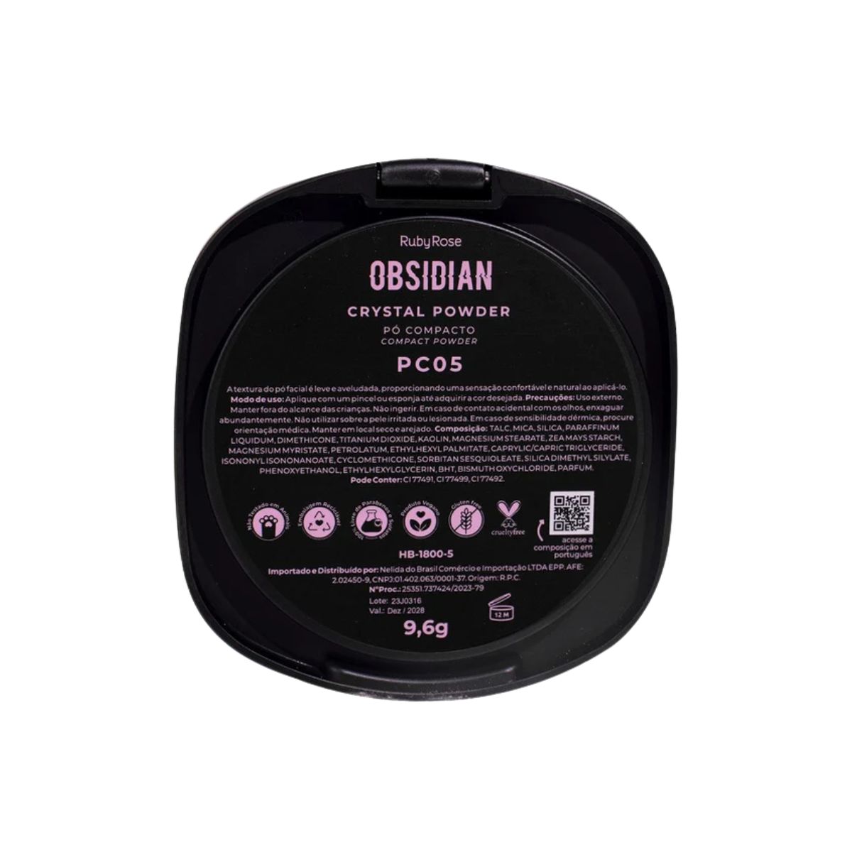 PÓ COMPACTO FACIAL OBSIDIAN PC05 RUBY ROSE HB18005