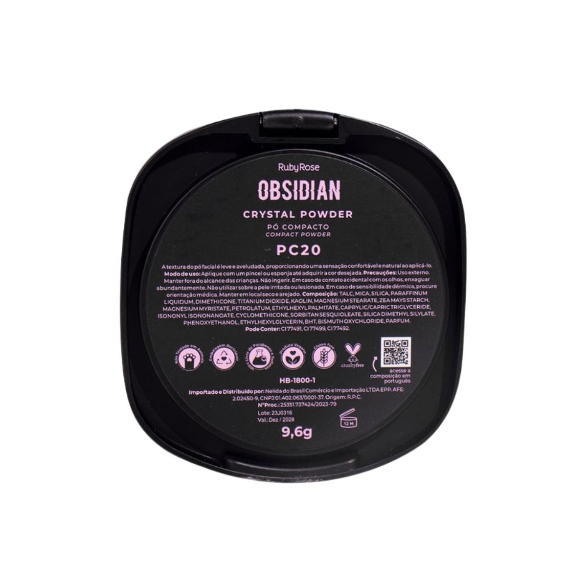 PÓ COMPACTO FACIAL OBSIDIAN PC20 RUBY ROSE HB18001