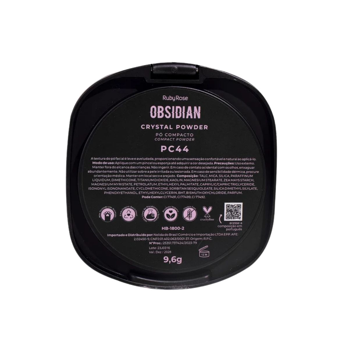 PÓ COMPACTO FACIAL OBSIDIAN PC44 RUBY ROSE HB18003