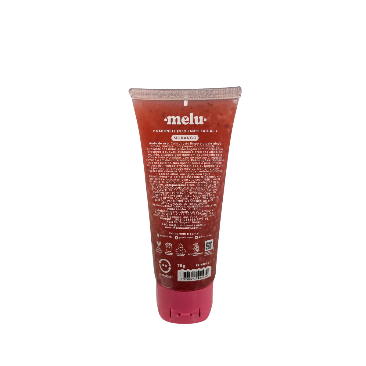 SABONETE ESFOLIANTE FACIAL MORANGO MELU RUBYROSE