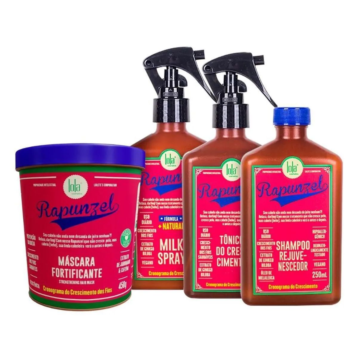 KIT LOLA COSMETICS RAPUNZEL LINHA CRESCIMENTO - SHAMPOO + MÁSCARA + TÔNICO + MIL