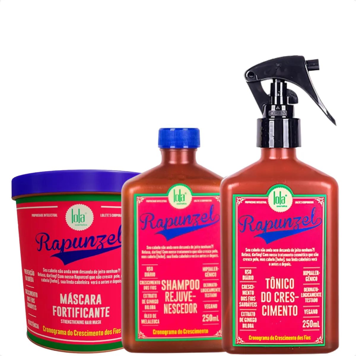 KIT LOLA COSMETICS CRONOGRAMA RAPUNZEL SHAMPOO + TÔNICO + MÁSCARA 450G