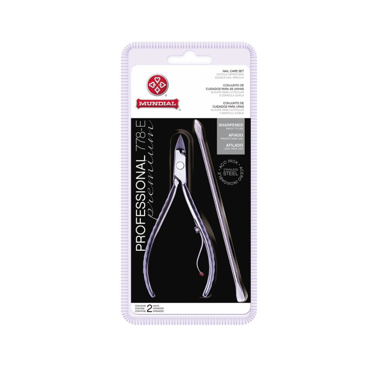 ALICATE CUTÍCULA 778-E COM ESPATULA DUPLA PROFESSIONAL PREMIUM INOX MUNDIAL