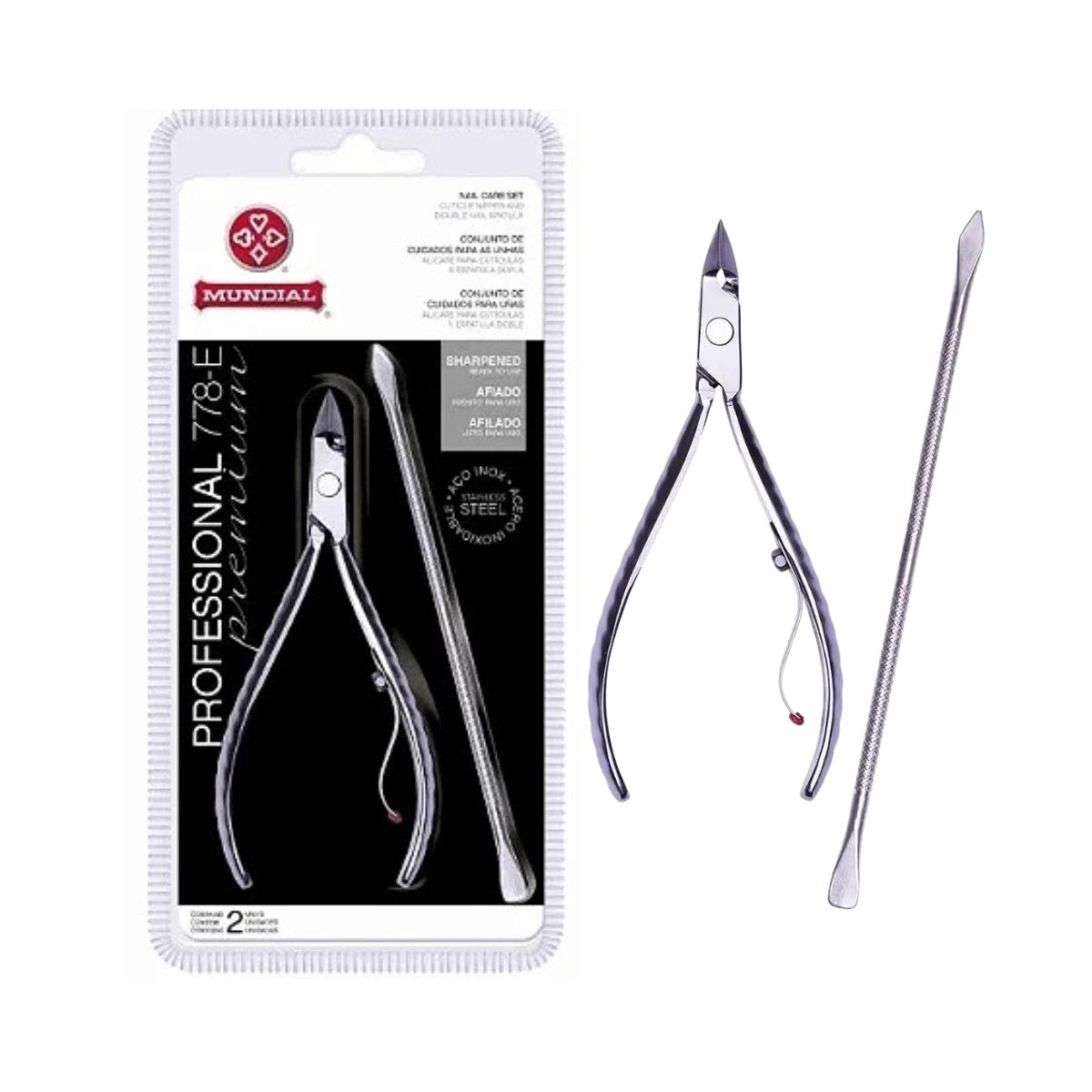 ALICATE CUTÍCULA 778-E COM ESPATULA DUPLA PROFESSIONAL PREMIUM INOX MUNDIAL