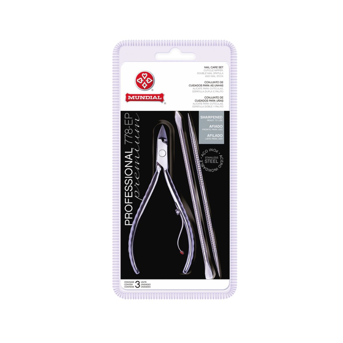 ALICATE CUTICULA 778-EP COM ESPATULA DUPLA E PALITO PROFESSIONAL PREMIUM INOX MU