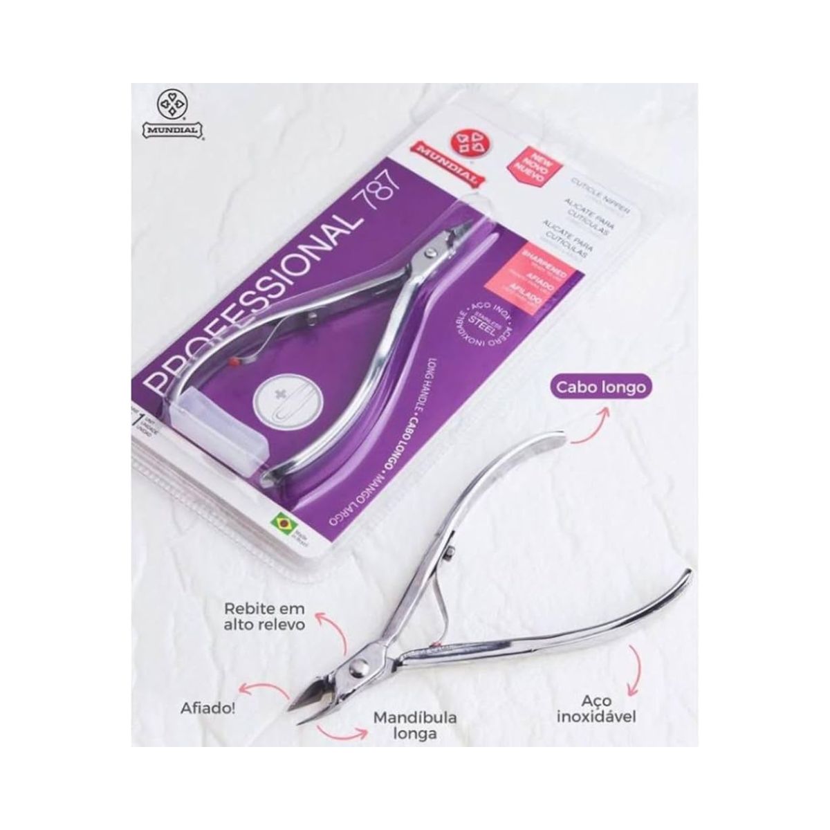 ALICATE CUTICULA 787 CABO LONGO PROFESSIONAL INOX MUNDIAL
