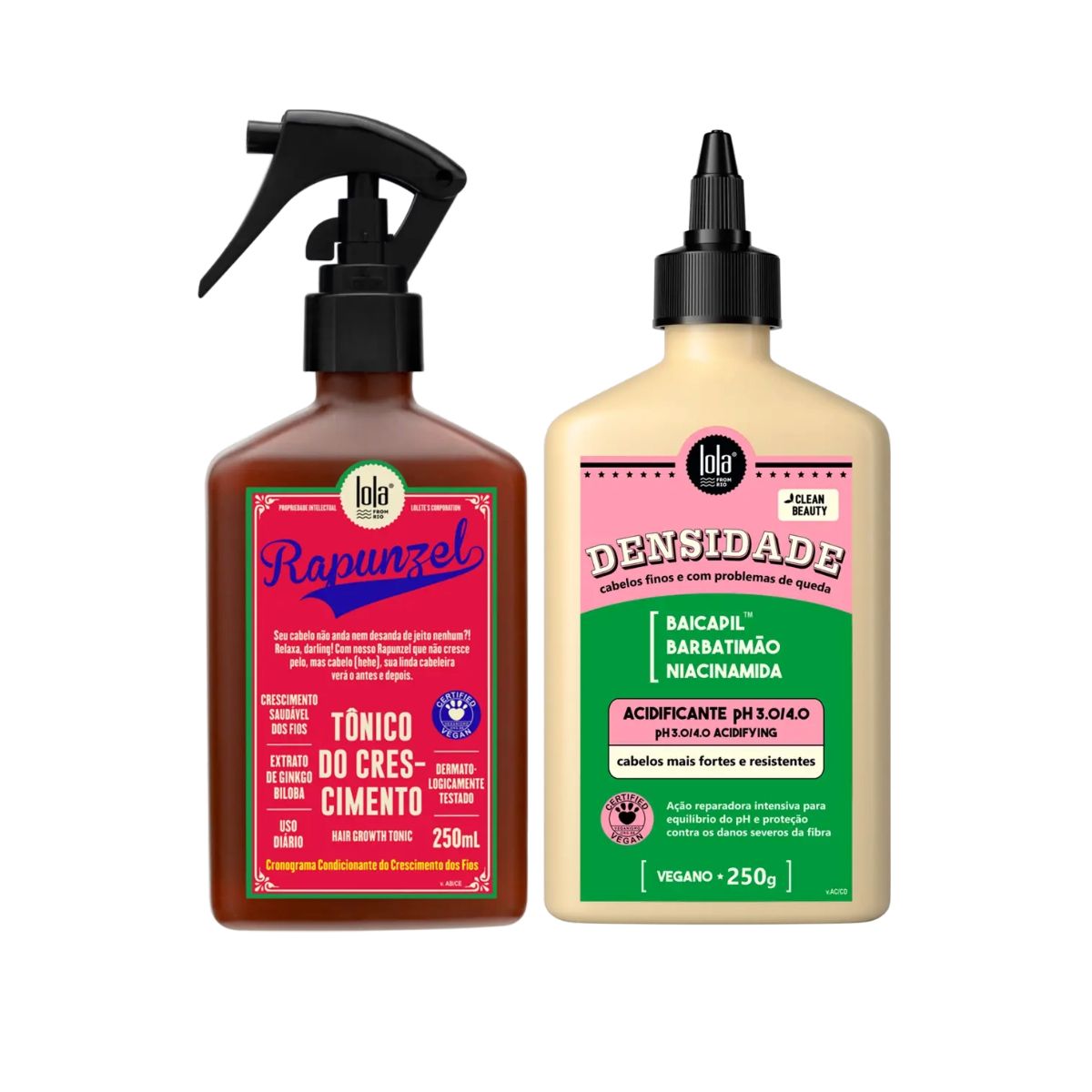 KIT CRONOGRAMA CAPILAR LOLA COSMETICS - TONICO RAPUNZEL 250ML + ACIDIFICANTE DEN