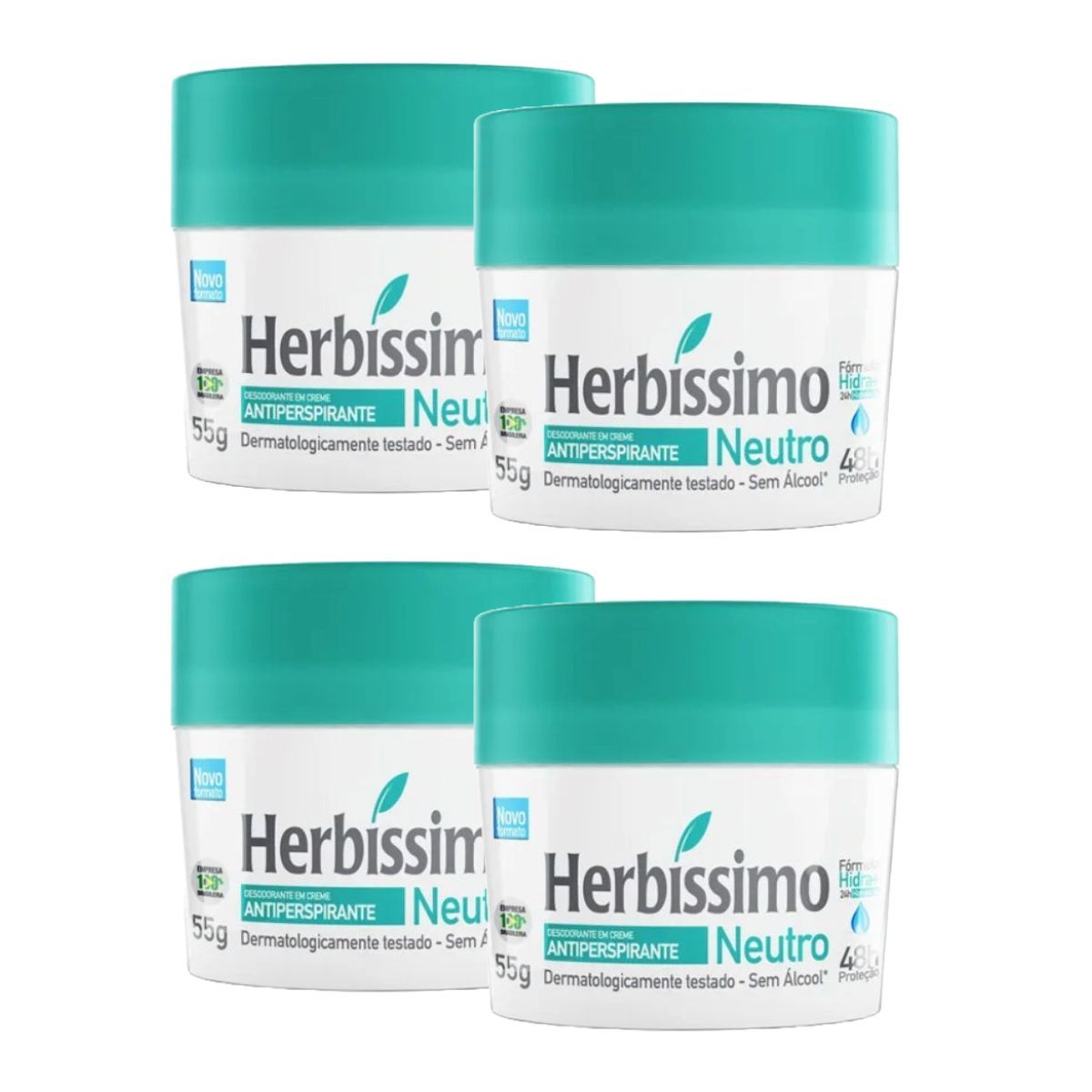 KIT 4 DESODORANTE CREME NEUTRO HERBISSIMO 55G
