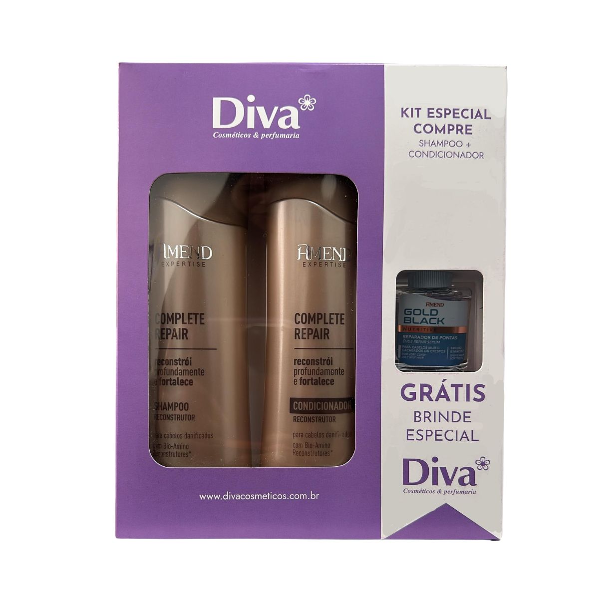 KIT AMEND SHAMPOO + CONDICIONADOR RECONSTRUTOR COMPLETE REPAIR + REPARADOR DE PO