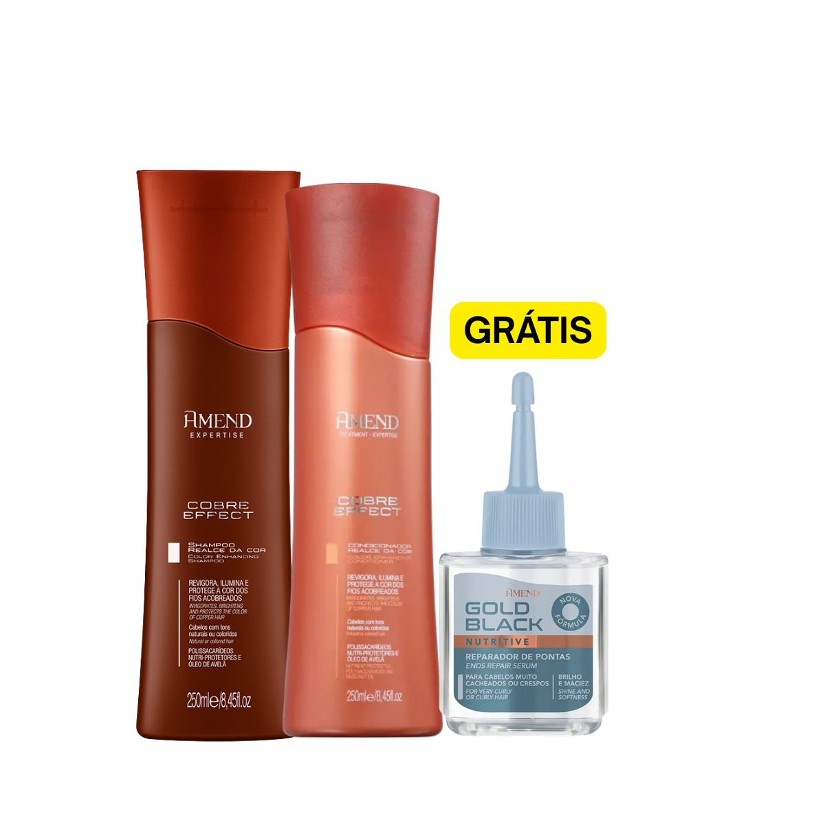 KIT AMEND SHAMPOO + CONDICIONADOR REALCE DA COR COBRE EFFECT + REPARADOR DE PONT