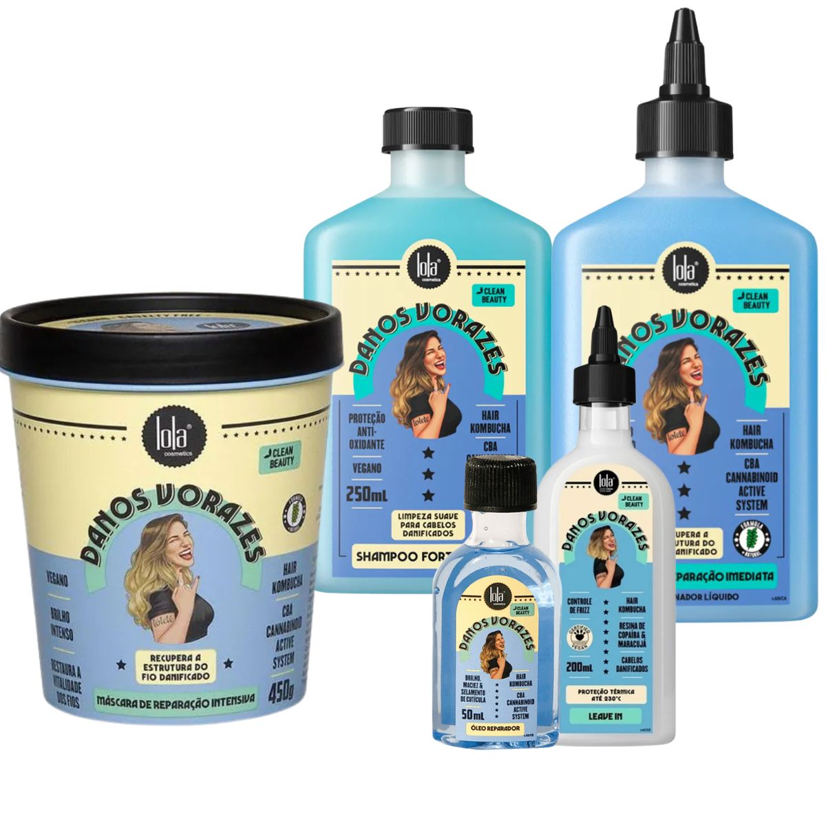 KIT LOLA COSMETICS DANOS VORAZES SHAMPOO + BOOSTER + LEAVE-IN + MÁSCARA+ ÓLEO