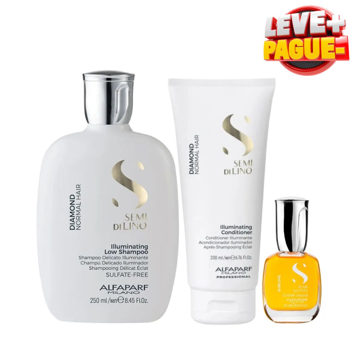 KIT ALFAPARF SEMI DI LINO ILLUMINATING DIAMOND SHAMPOO + CONDICIONADOR + ÓLEO SU