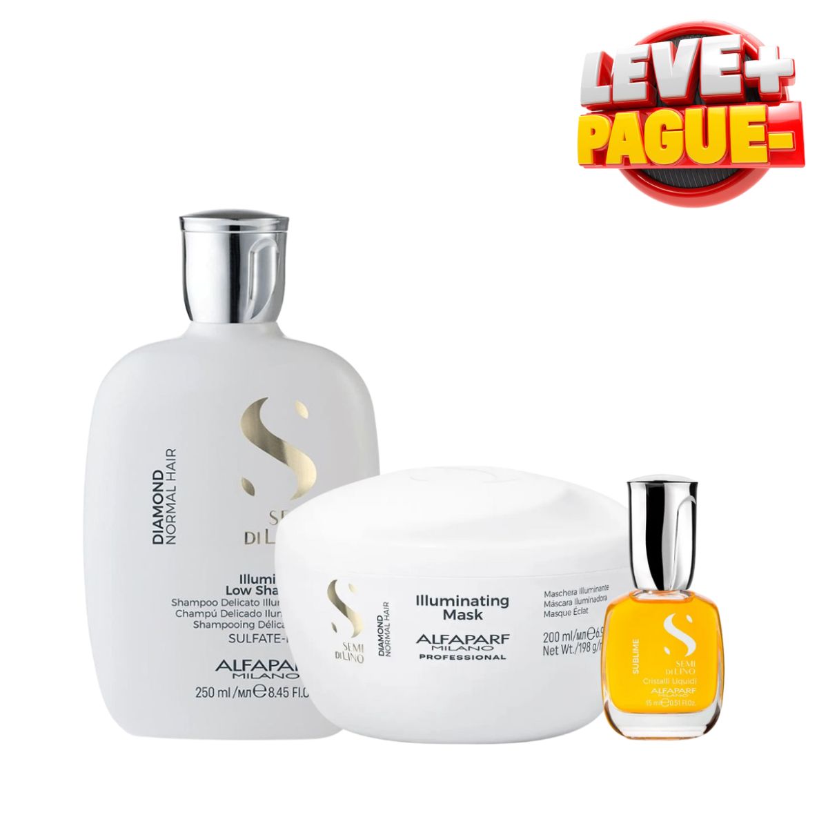 KIT ALFAPARF SHAMPOO + MÁSCARA DIAMOND + ÓLEO DI LINO SUBLIME CRISTAL