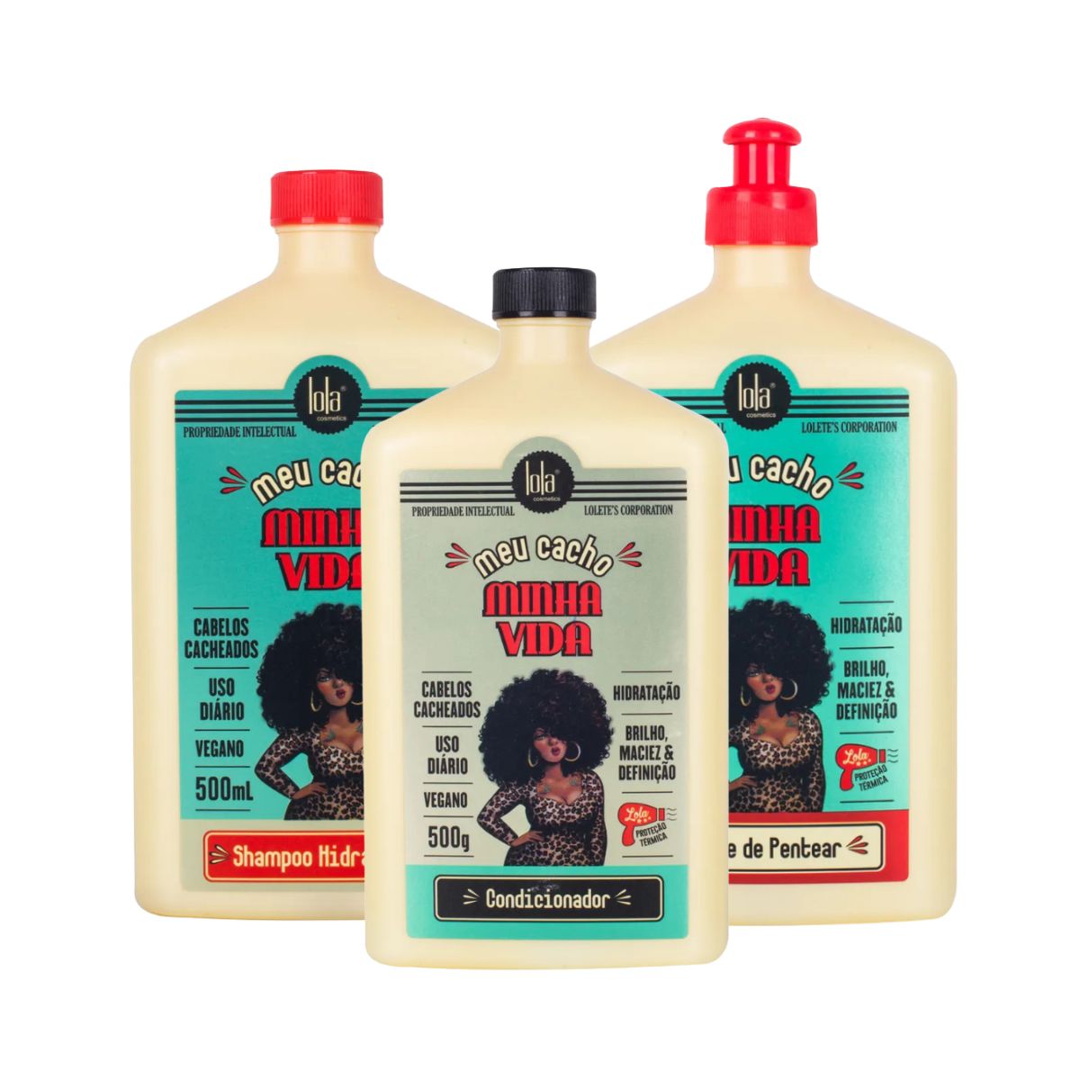 KIT LOLA COSMETICS MEU CACHO MINHA VIDA SHAMPOO 500ML + CONDICIONADOR 500ML + CR