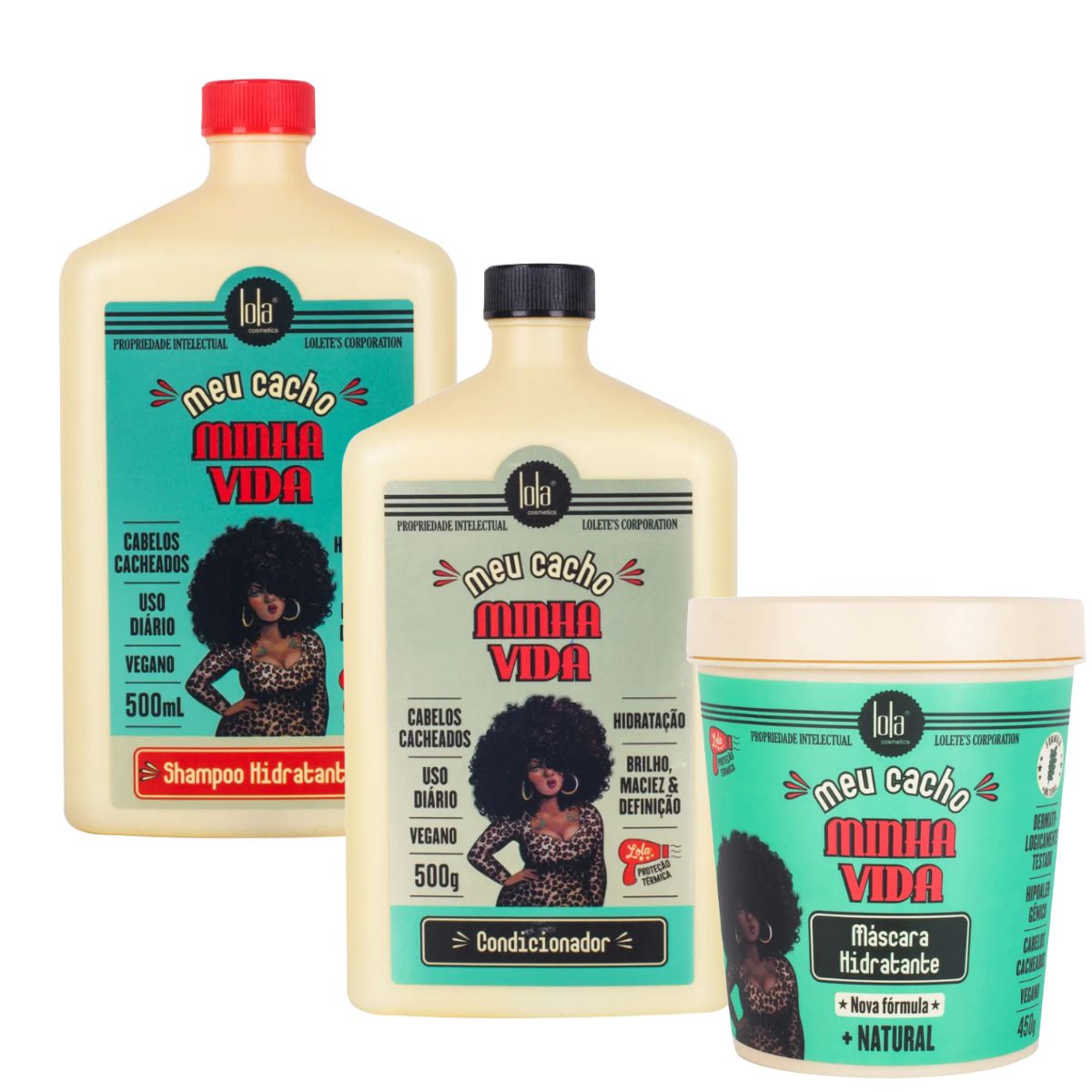 KIT LOLA COSMETICS MEU CACHO MINHA VIDA SHAMPOO 500ML + CONDICIONADOR 500ML + MÁ
