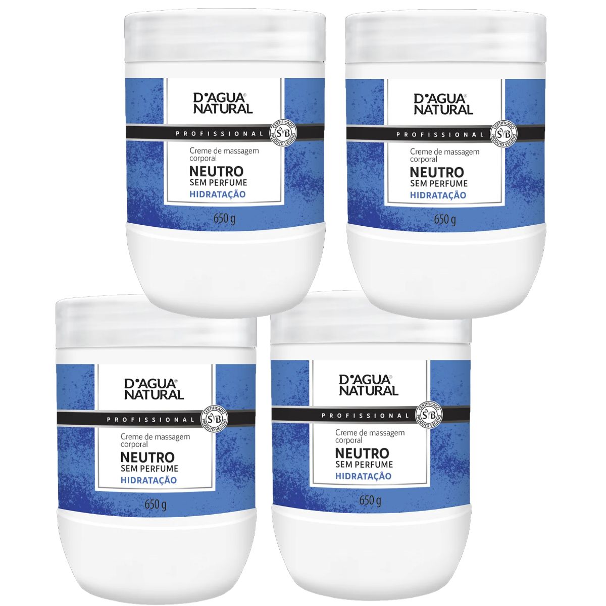 KIT DAGUA NATURAL 4 UNIDADES CREME DE MASSAGEM NEUTRO SEM PERFUME DE 650G