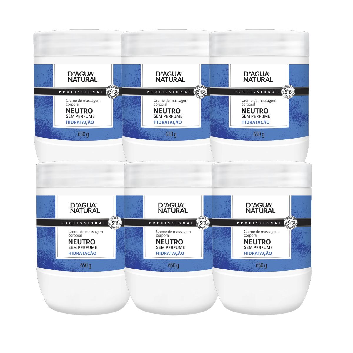 KIT DAGUA NATURAL 6 UNIDADES DE CREME DE MASSAGEM NEUTRO SEM PERFUME DE 650G