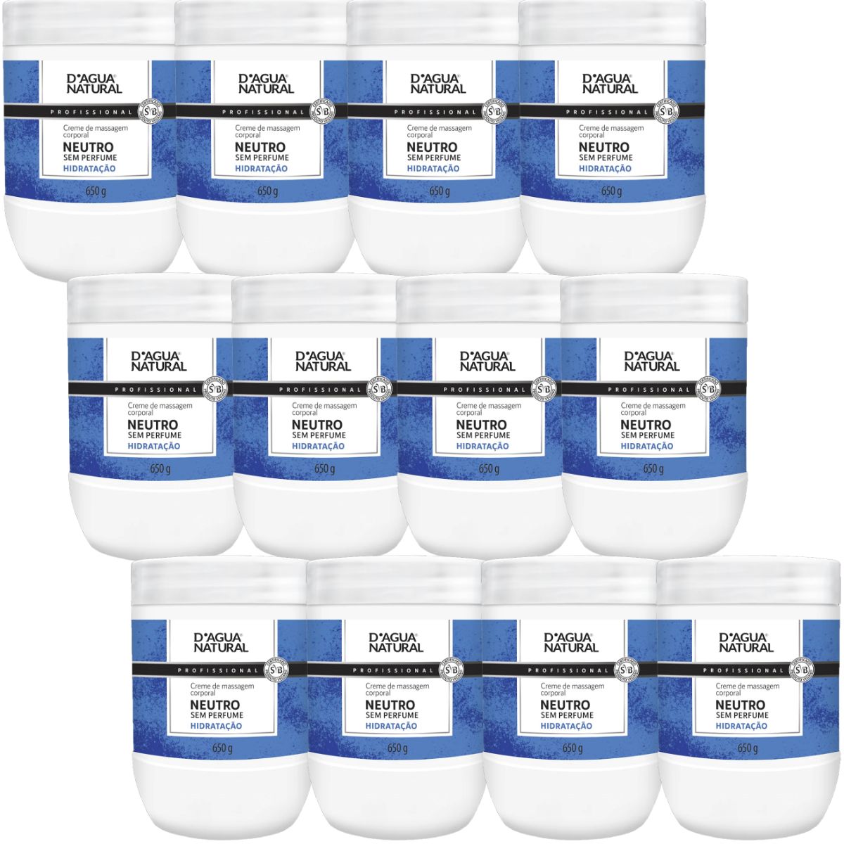 KIT DAGUA NATURAL 12 UNIDADES CREME DE MASSAGEM NEUTRO SEM PERFUME 650G