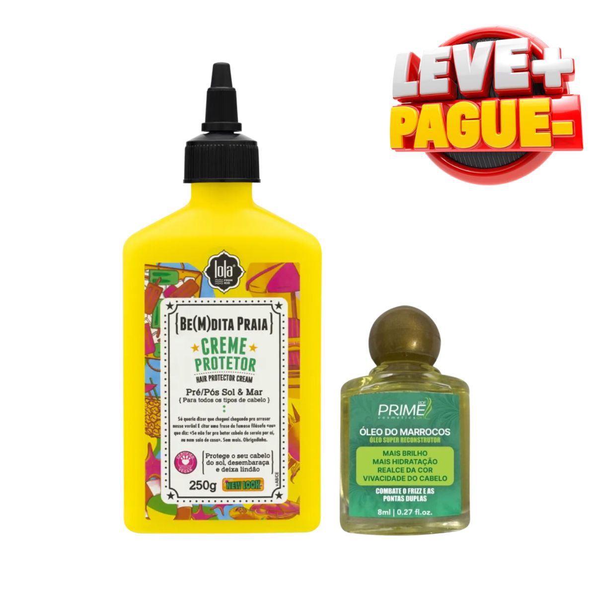 KIT LOLA BEMDITA GHEE PRÉ E PÓS PRAIA 250G + ÓLEO DE ARGAN MARROCOS PRIME 8ML