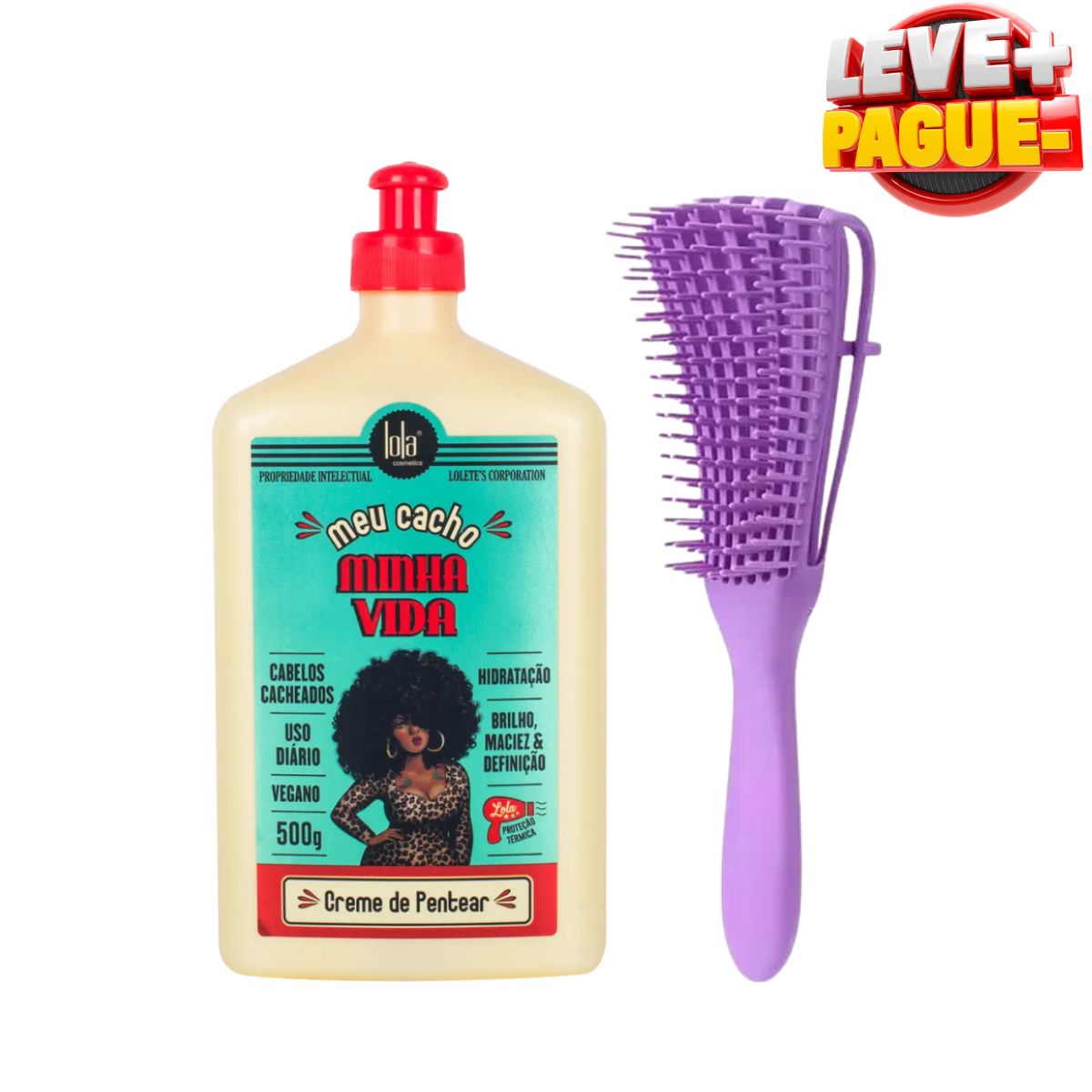 KIT LOLA COSMETICS CREME DE PENTEAR MEU CACHO MINHA VIDA 500G + ESCOVA POLVO