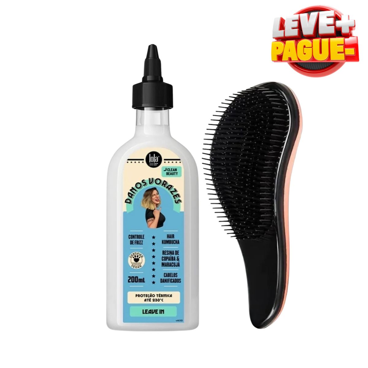KIT LOLA COSMETICS LEAVE-IN DANOS VORAZES 200ML + ESCOVA MÁGICA
