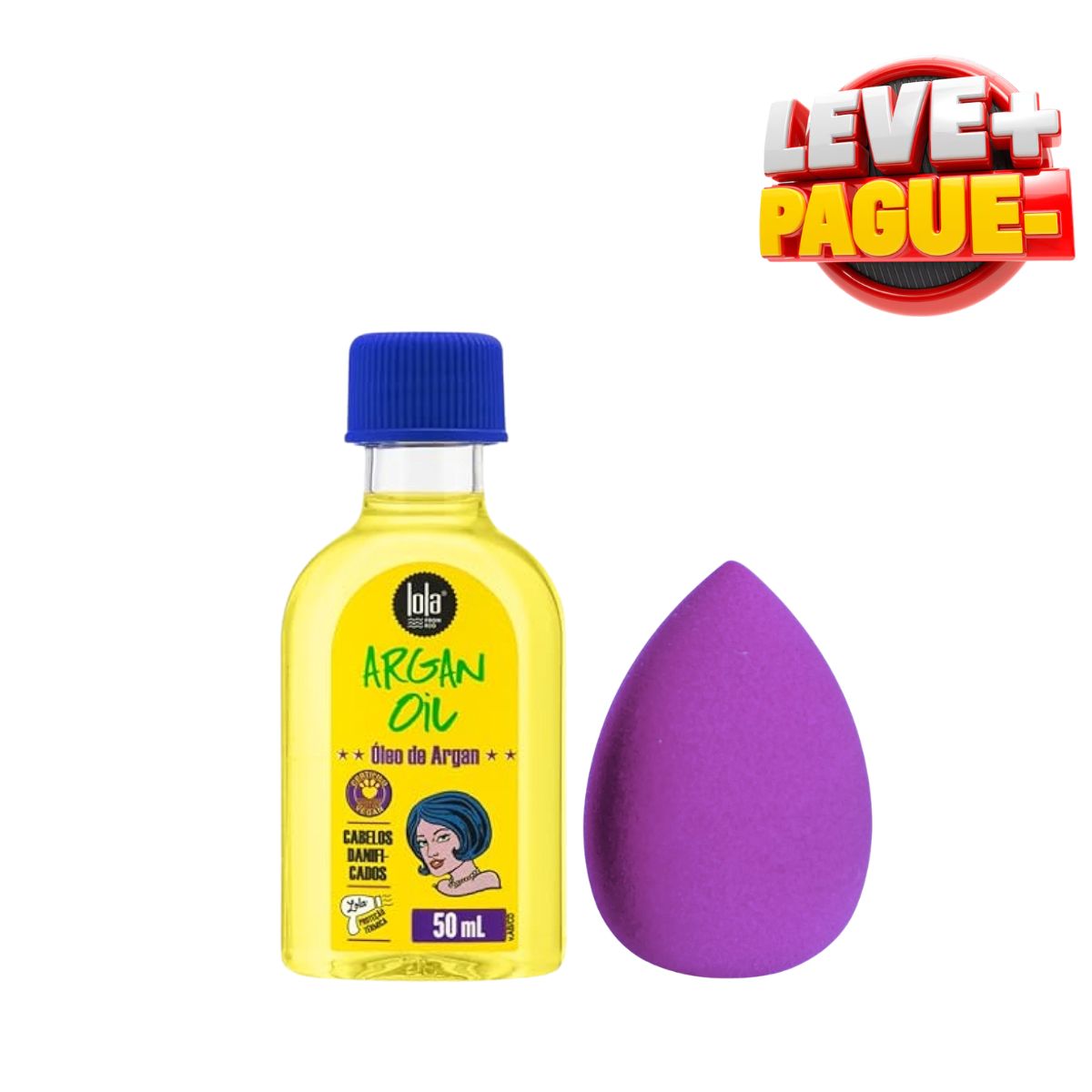 KIT LOLA COSMETICS ÓLEO DE ARGAN 50ML + ESPONJA PARA MAQUIAGEM