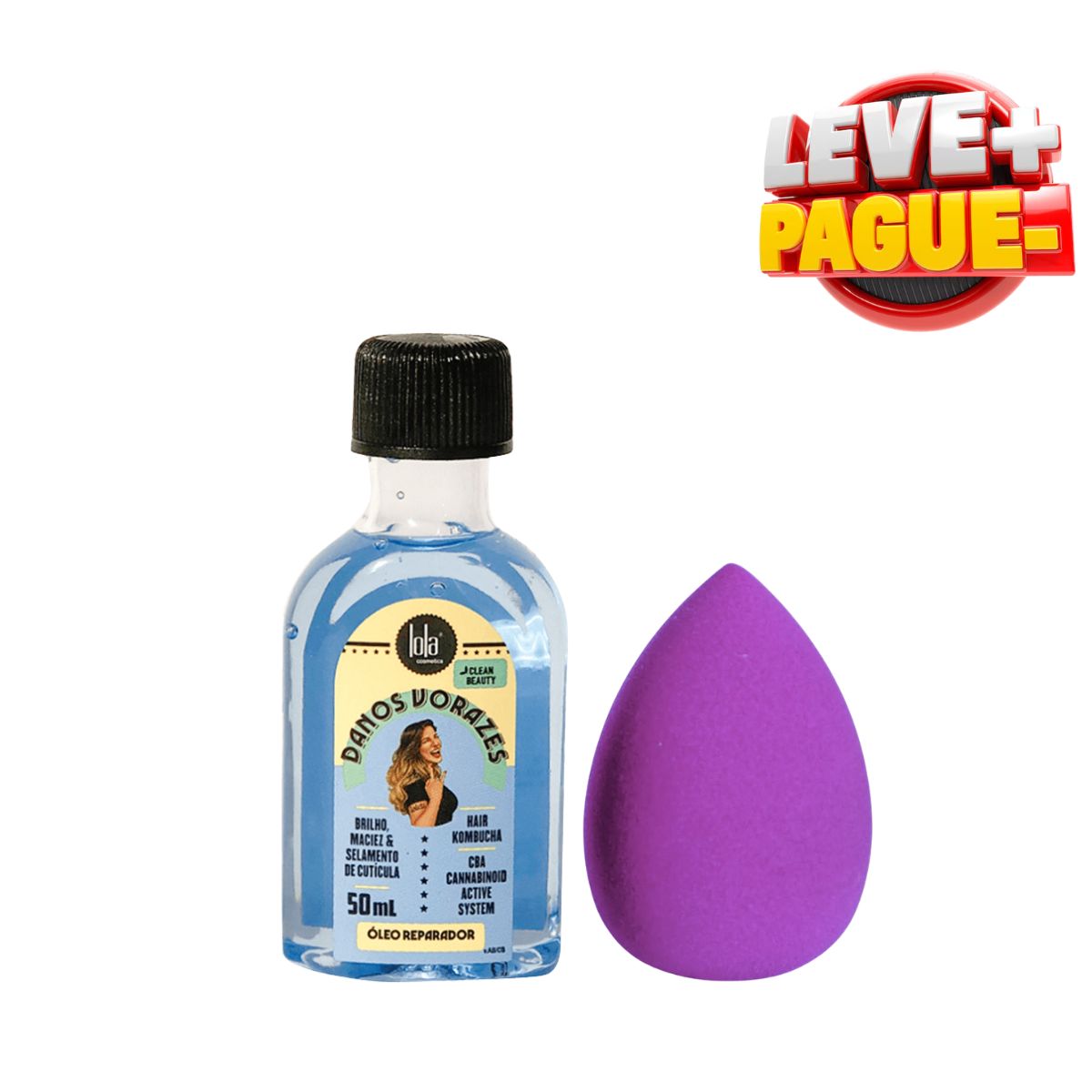 KIT LOLA COSMETICS ÓLEO DANOS VORAZES 50ML + ESPONJA PARA MAQUIAGEM