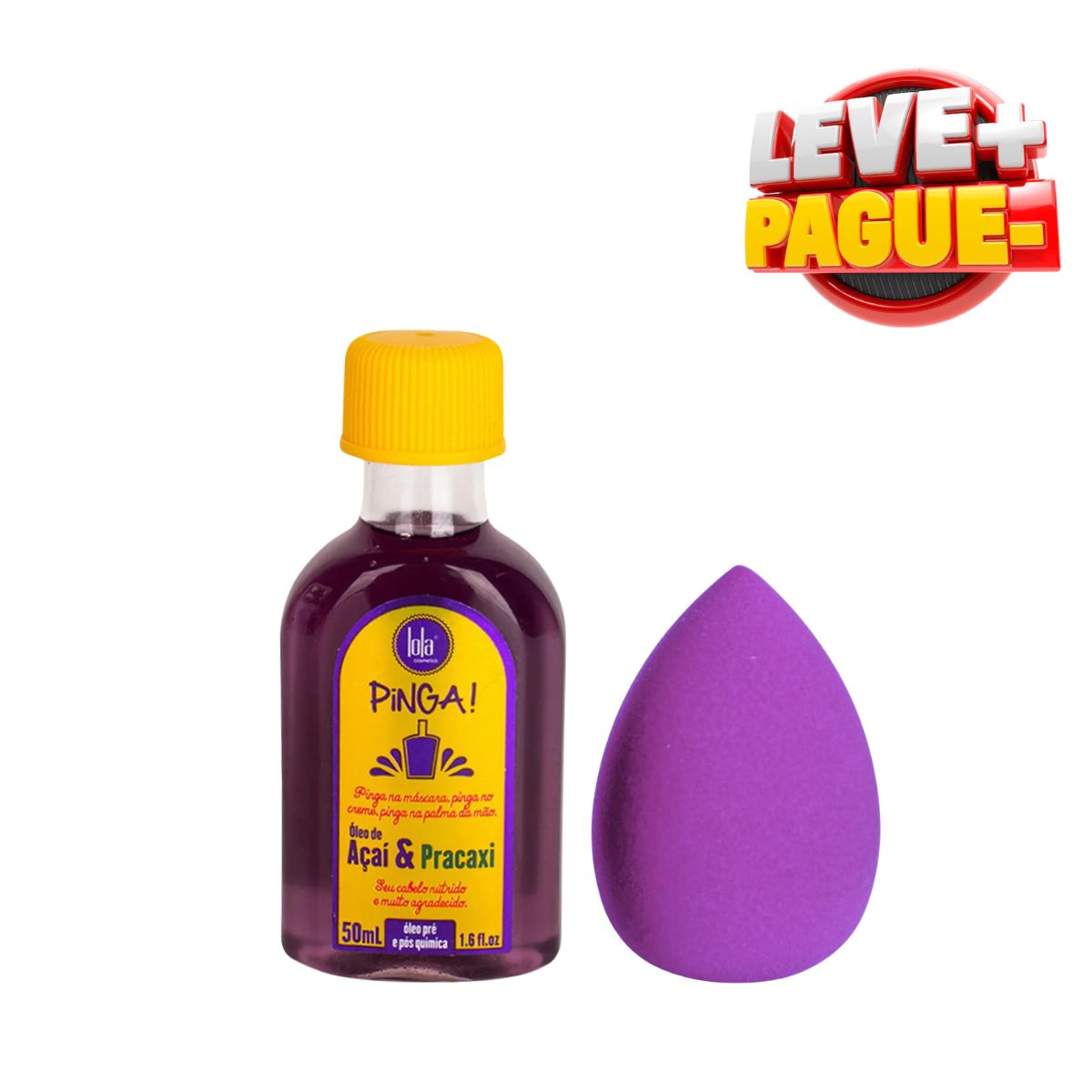 KIT LOLA COSMETICS ÓLEO CAPILAR PINGA AÇAÍ & PRACAXI 55ML + ESPONJA PARA MAQUIAG