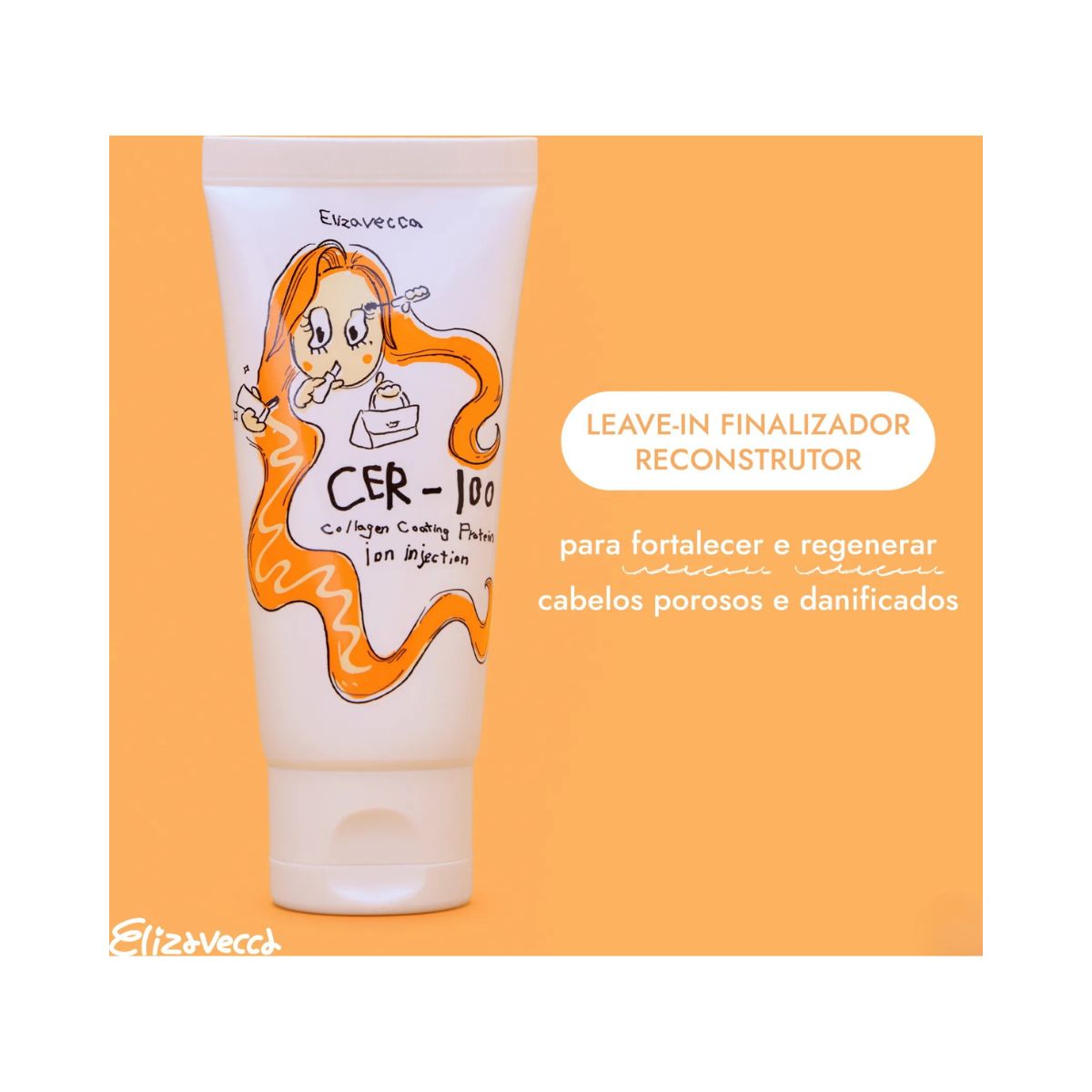 MÁSCARA CAPILAR SEM ENXÁGUE CER-100 PROTEÍNA IONIZADA E COLÁGENO ELIZAVECCA 50ML