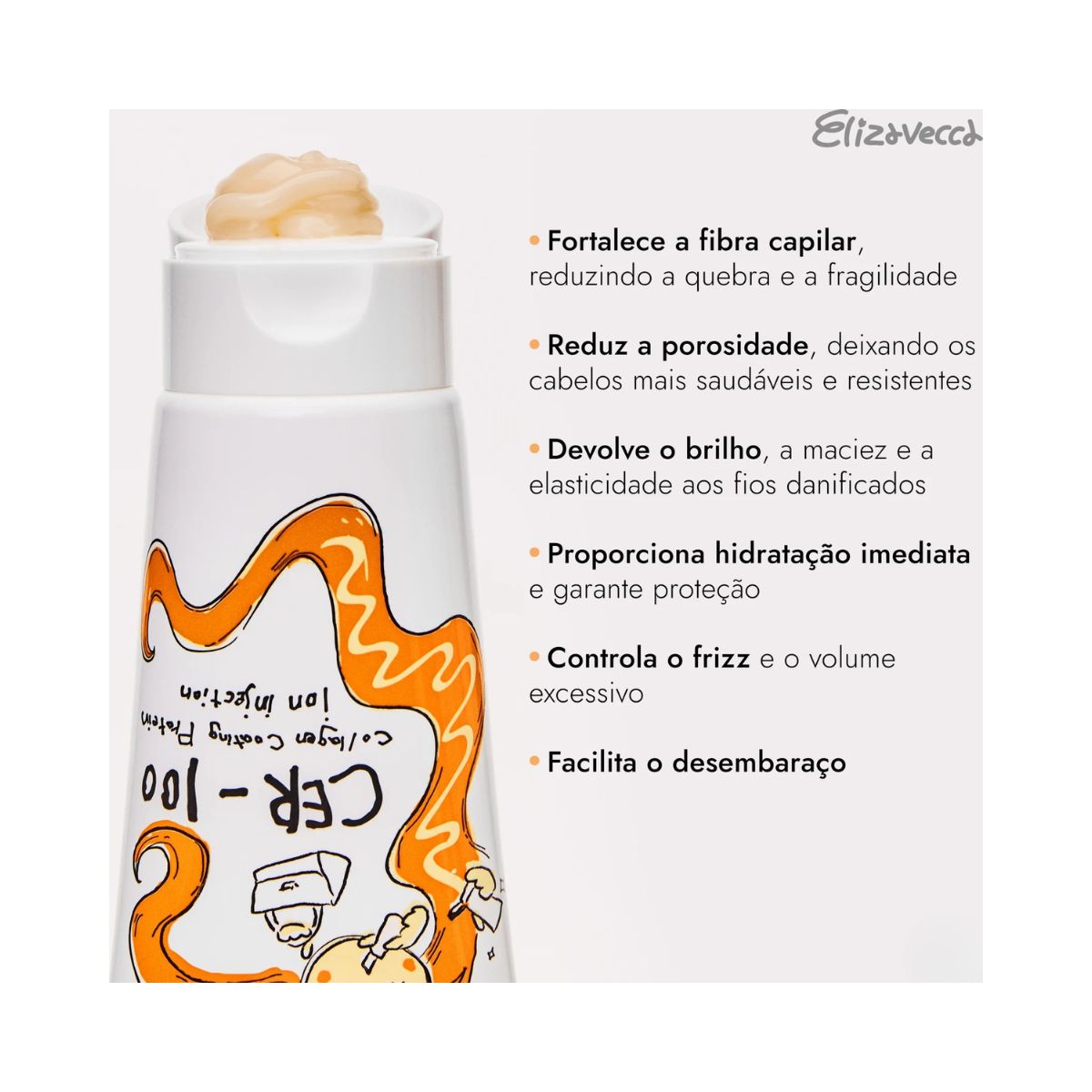 MÁSCARA CAPILAR SEM ENXÁGUE CER-100 PROTEÍNA IONIZADA E COLÁGENO ELIZAVECCA 50ML